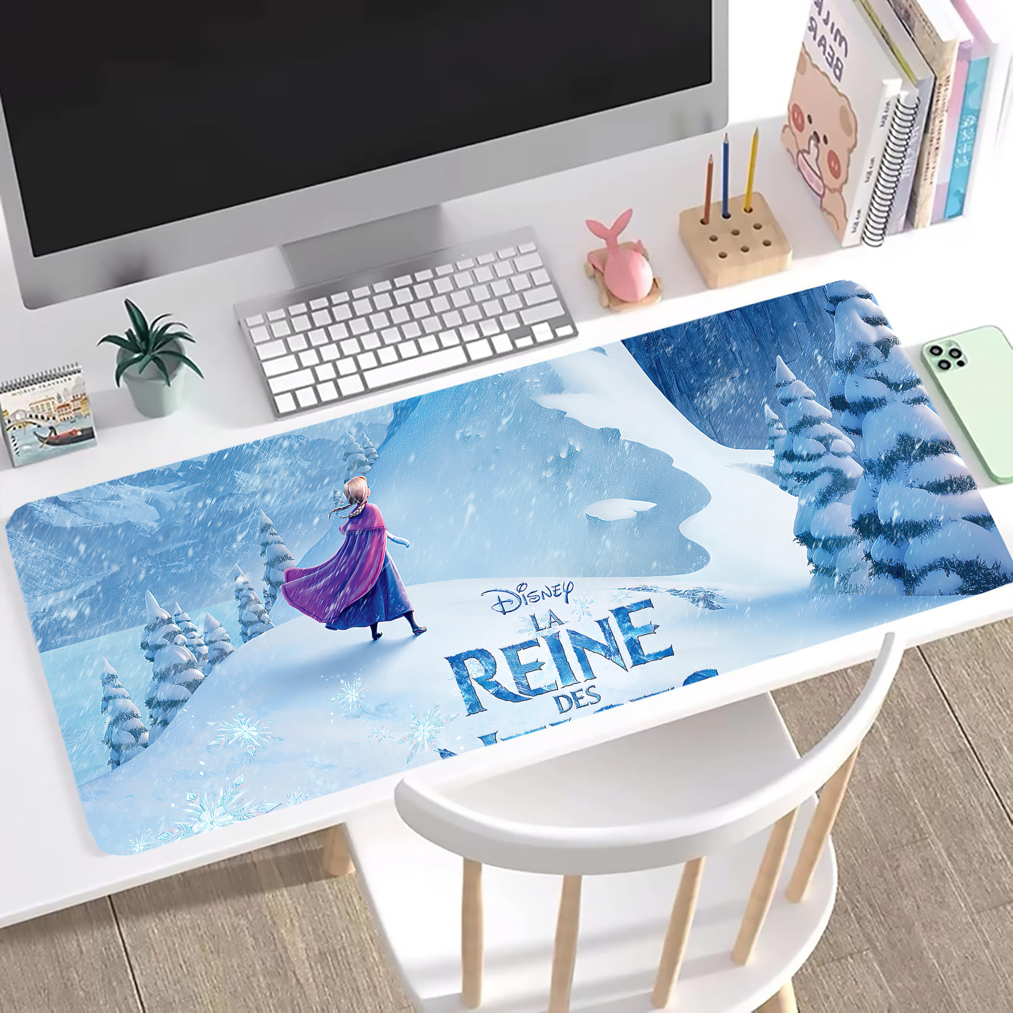 （画像用） アナと雪の女王 アンナ エルサ Frozen Anna Elsa ステッチ加工 大判デスクマット／滑り止めマウスパッド