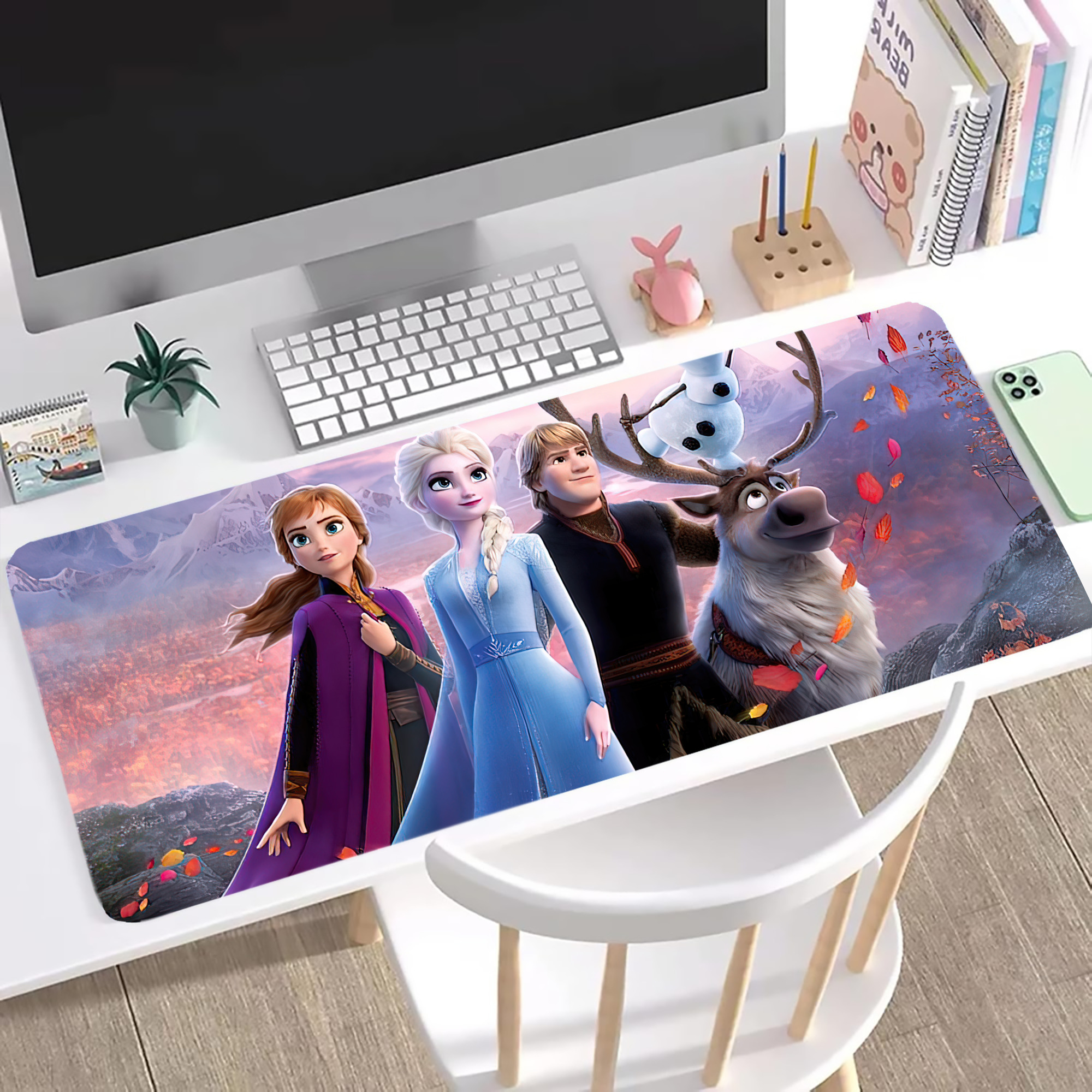 （画像用） アナと雪の女王 アンナ エルサ Frozen Anna Elsa ステッチ加工 大判デスクマット／滑り止めマウスパッド