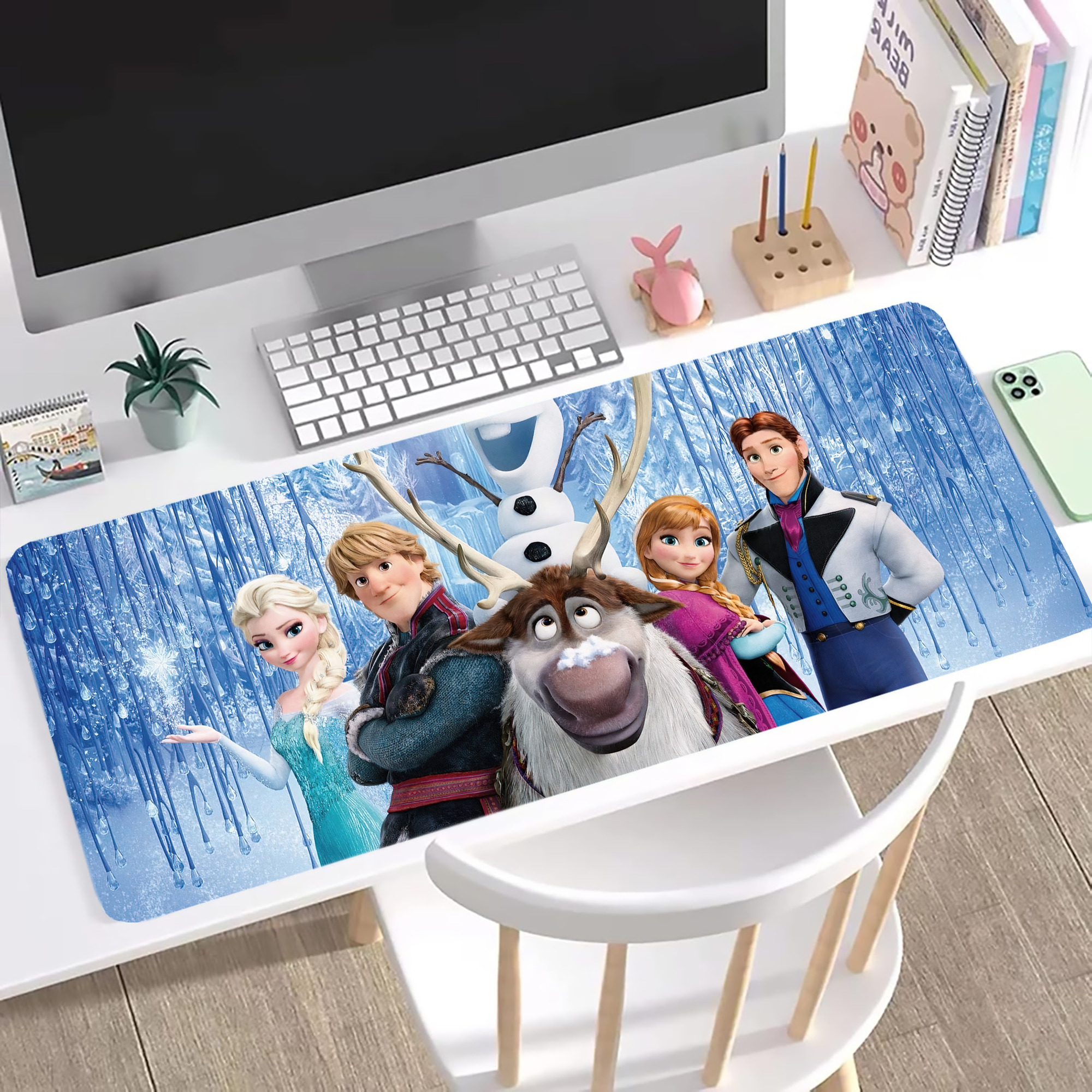 （画像用） アナと雪の女王 アンナ エルサ Frozen Anna Elsa ステッチ加工 大判デスクマット／滑り止めマウスパッド