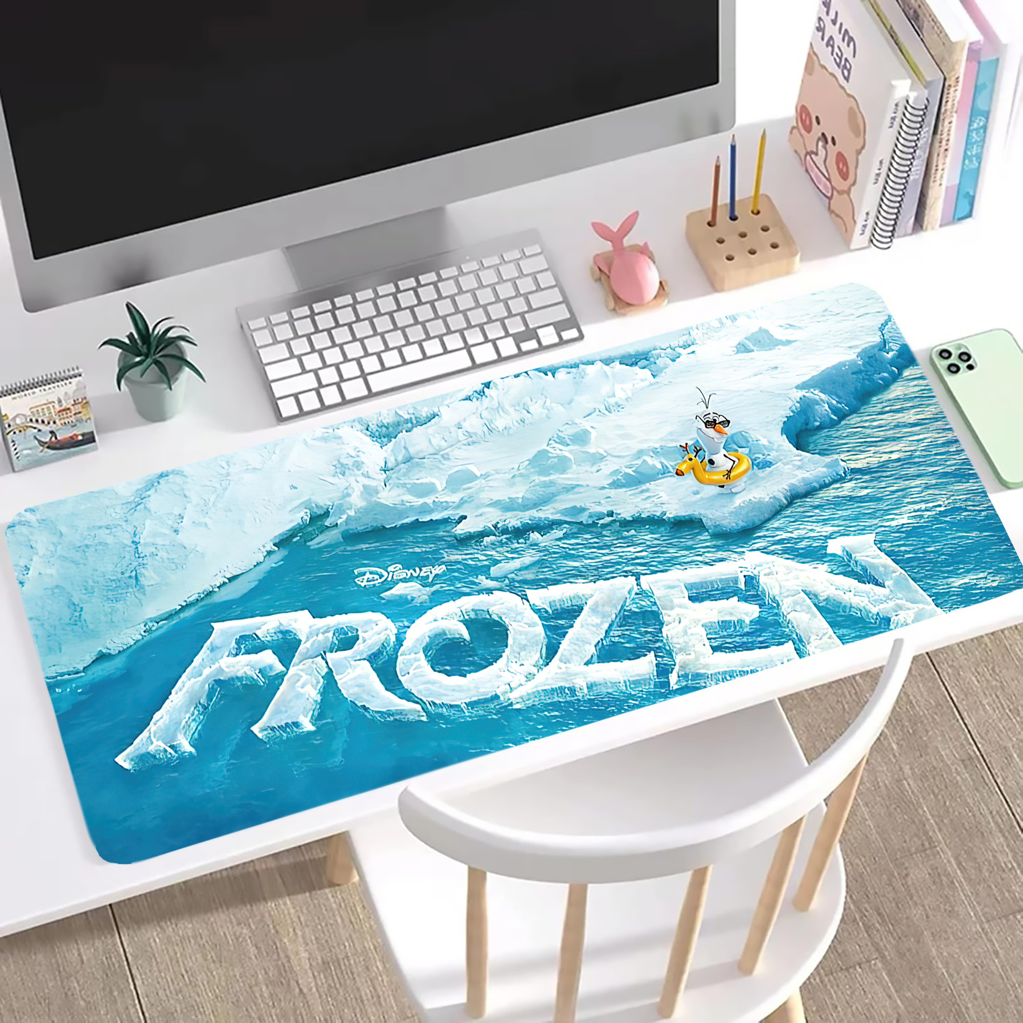 （画像用） アナと雪の女王 アンナ エルサ Frozen Anna Elsa ステッチ加工 大判デスクマット／滑り止めマウスパッド