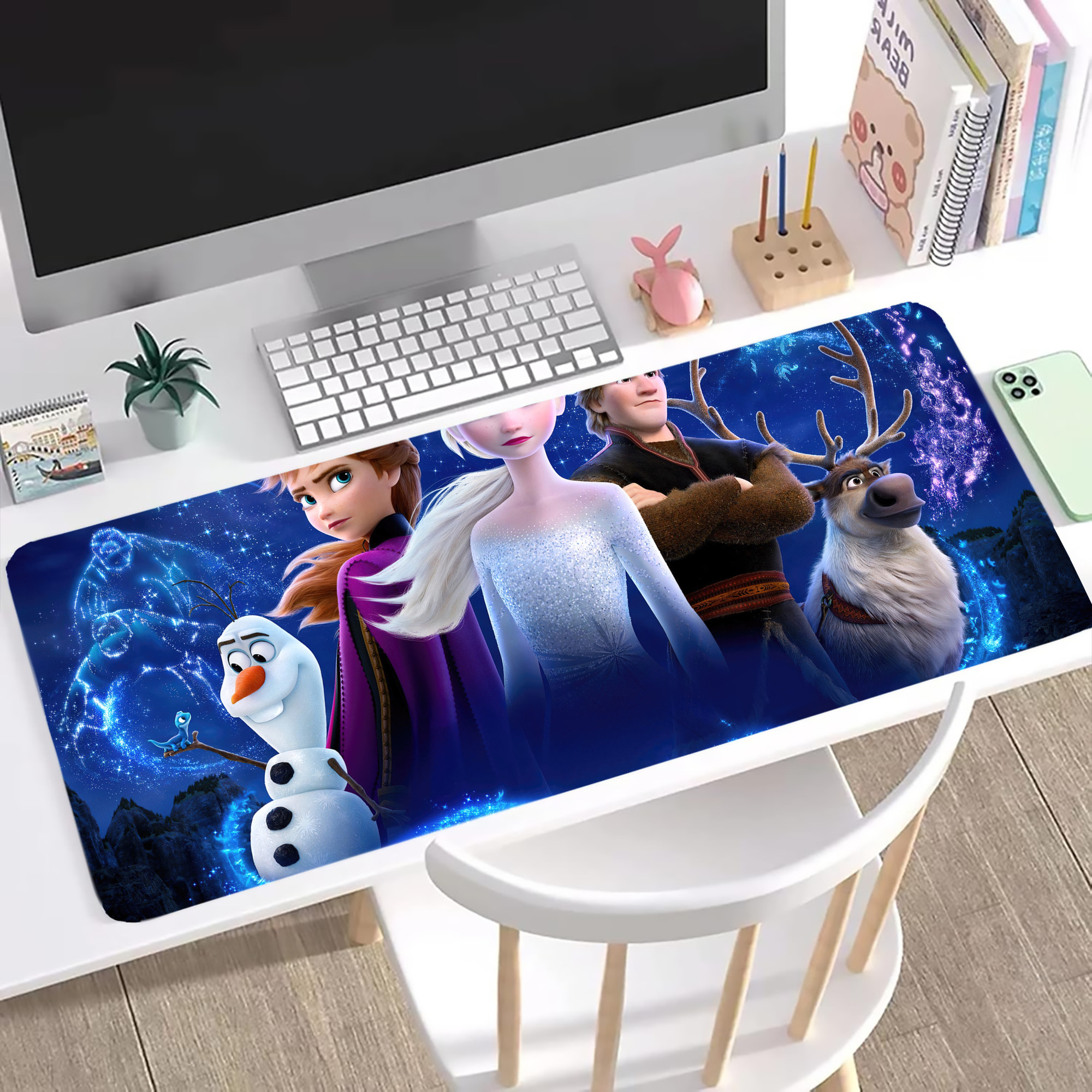 （画像用） アナと雪の女王 アンナ エルサ Frozen Anna Elsa ステッチ加工 大判デスクマット／滑り止めマウスパッド