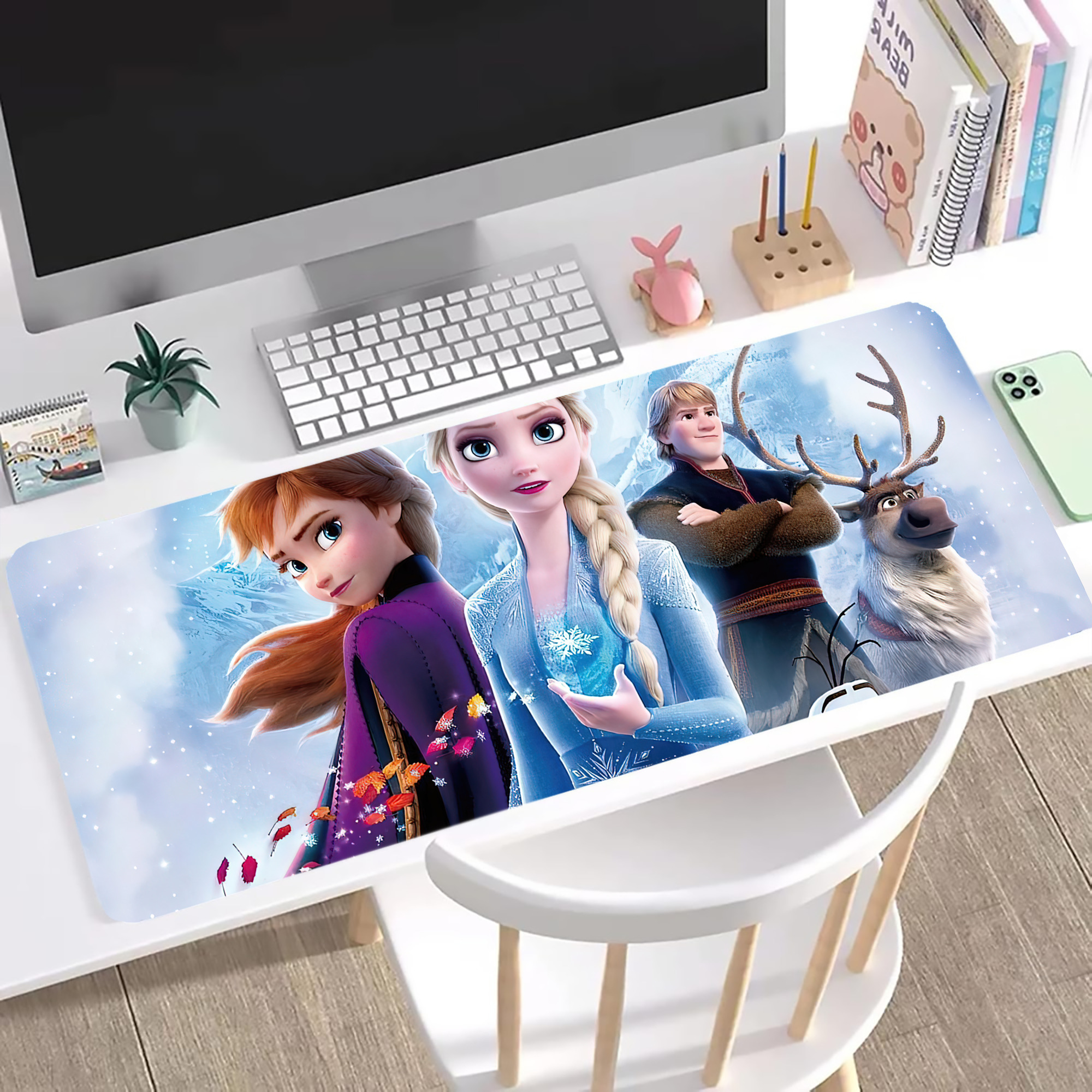 （画像用） アナと雪の女王 アンナ エルサ Frozen Anna Elsa ステッチ加工 大判デスクマット／滑り止めマウスパッド