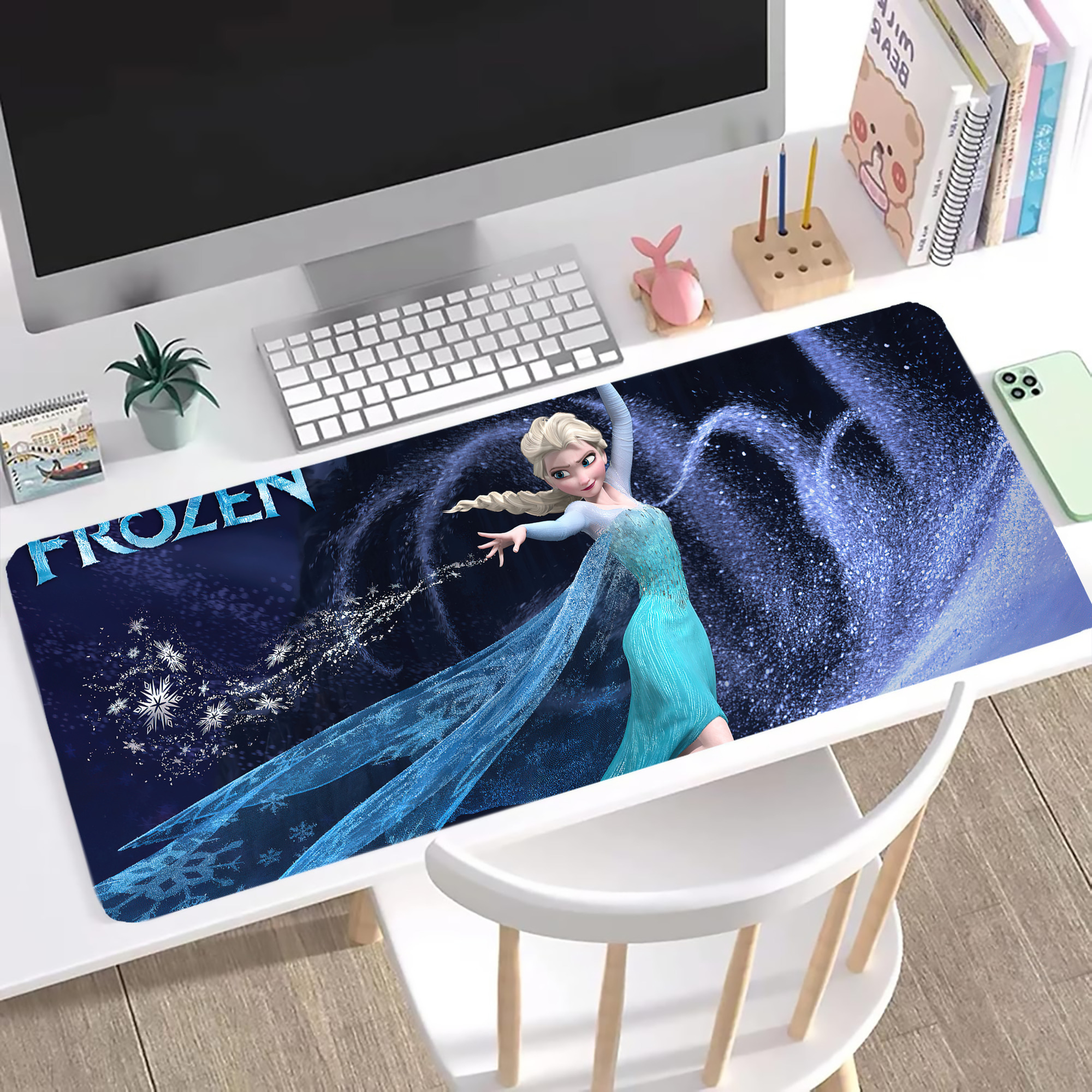 （画像用） アナと雪の女王 アンナ エルサ Frozen Anna Elsa ステッチ加工 大判デスクマット／滑り止めマウスパッド