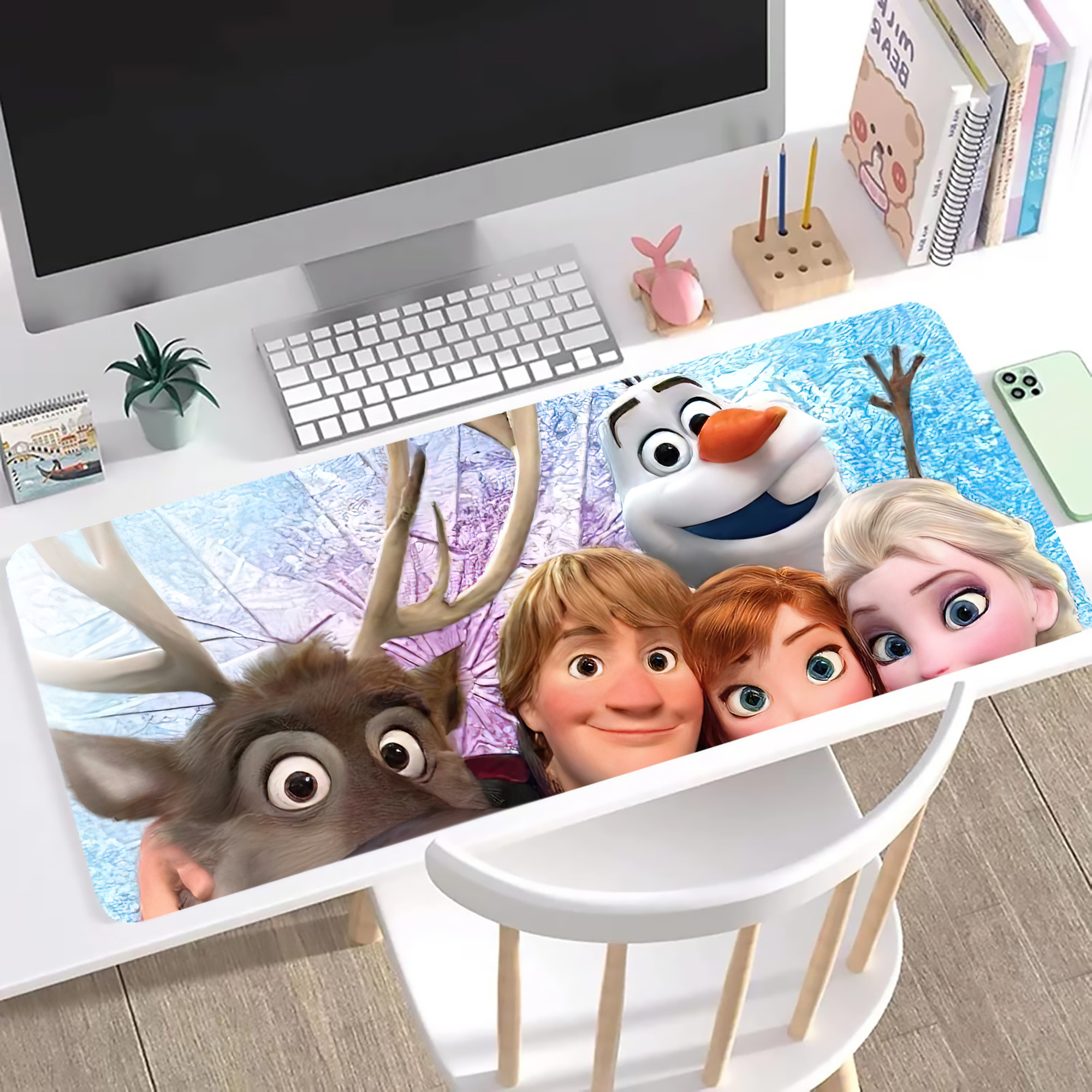 （画像用） アナと雪の女王 アンナ エルサ Frozen Anna Elsa ステッチ加工 大判デスクマット／滑り止めマウスパッド