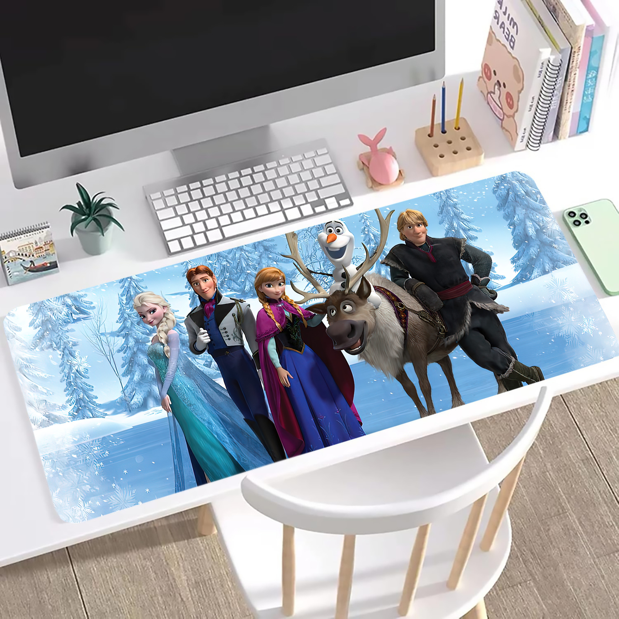 （画像用） アナと雪の女王 アンナ エルサ Frozen Anna Elsa ステッチ加工 大判デスクマット／滑り止めマウスパッド