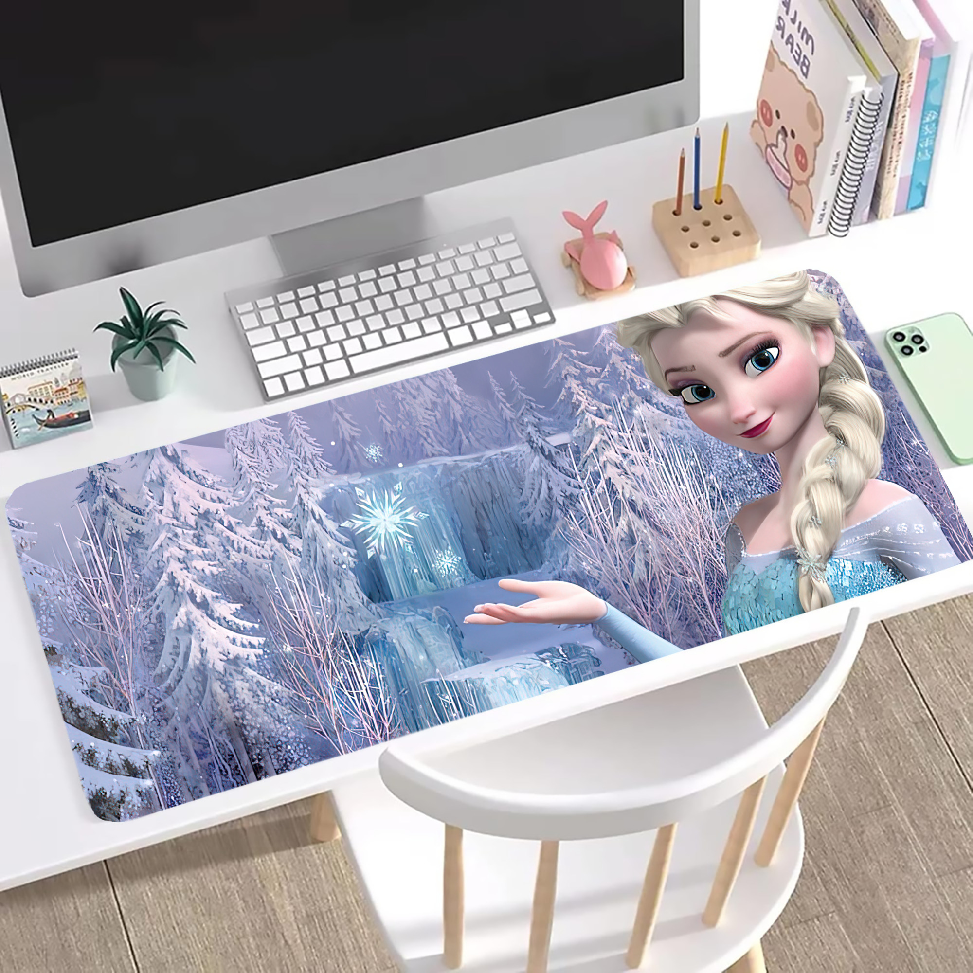 （画像用） アナと雪の女王 アンナ エルサ Frozen Anna Elsa ステッチ加工 大判デスクマット／滑り止めマウスパッド