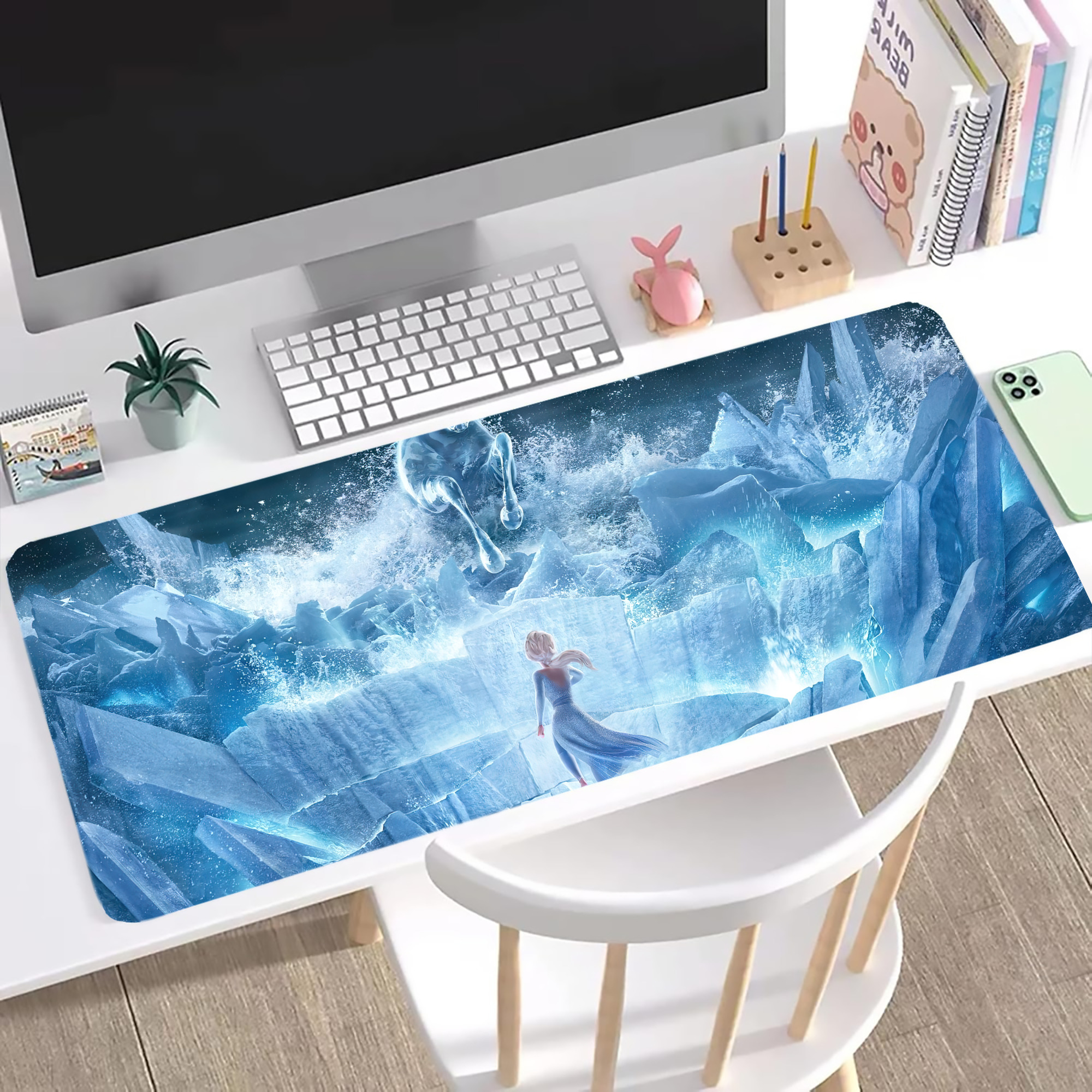 （画像用） アナと雪の女王 アンナ エルサ Frozen Anna Elsa ステッチ加工 大判デスクマット／滑り止めマウスパッド