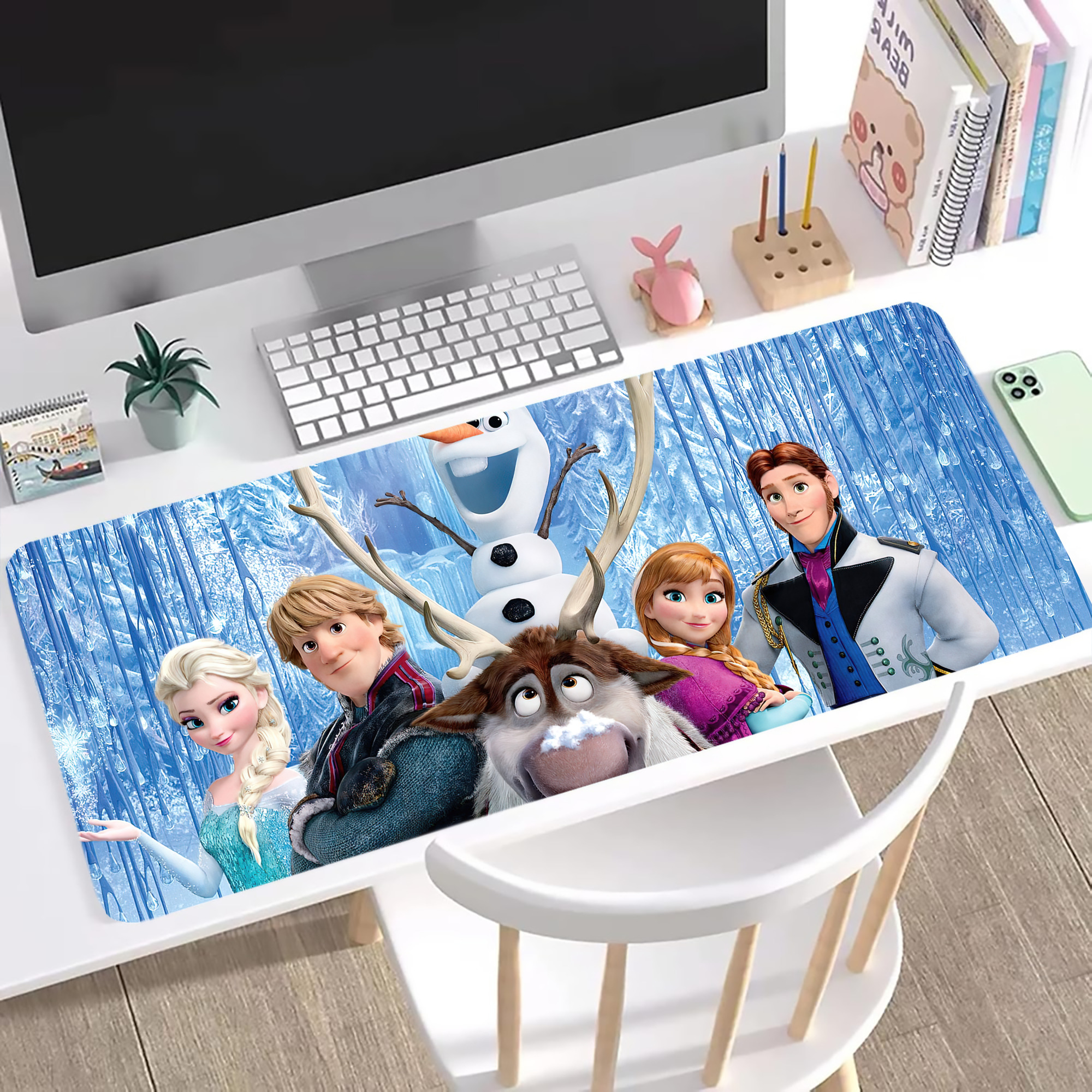 （画像用） アナと雪の女王 アンナ エルサ Frozen Anna Elsa ステッチ加工 大判デスクマット／滑り止めマウスパッド