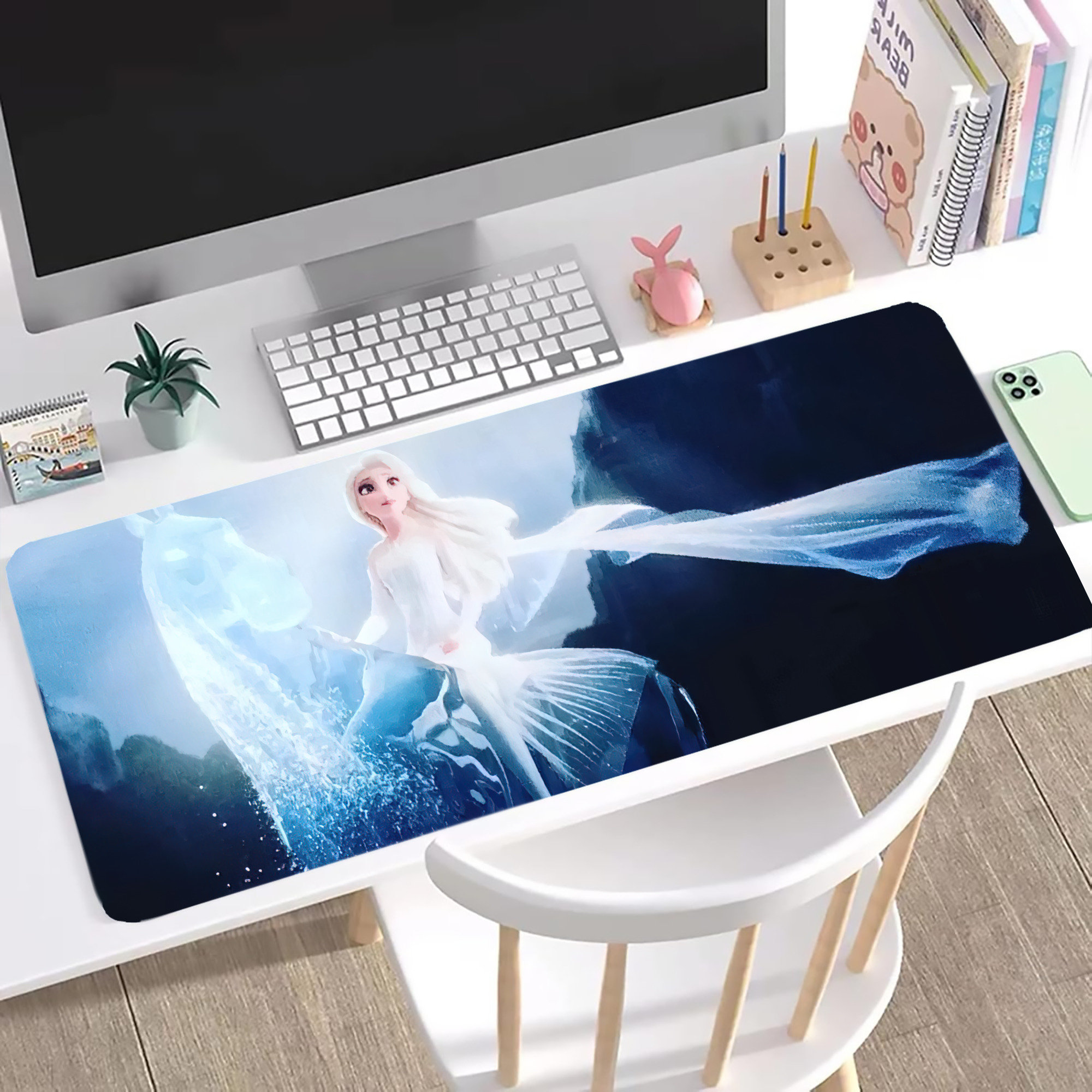 （画像用） アナと雪の女王 アンナ エルサ Frozen Anna Elsa ステッチ加工 大判デスクマット／滑り止めマウスパッド