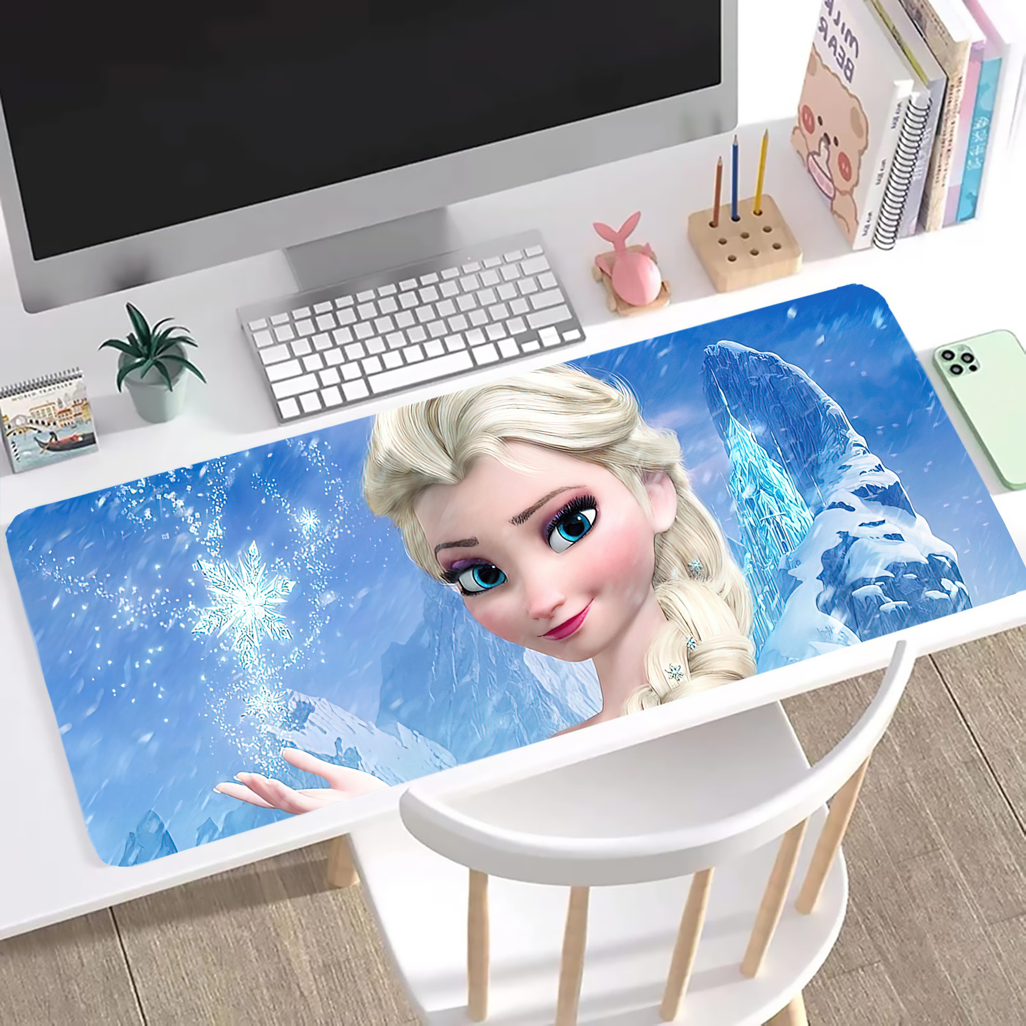 （画像用） アナと雪の女王 アンナ エルサ Frozen Anna Elsa ステッチ加工 大判デスクマット／滑り止めマウスパッド