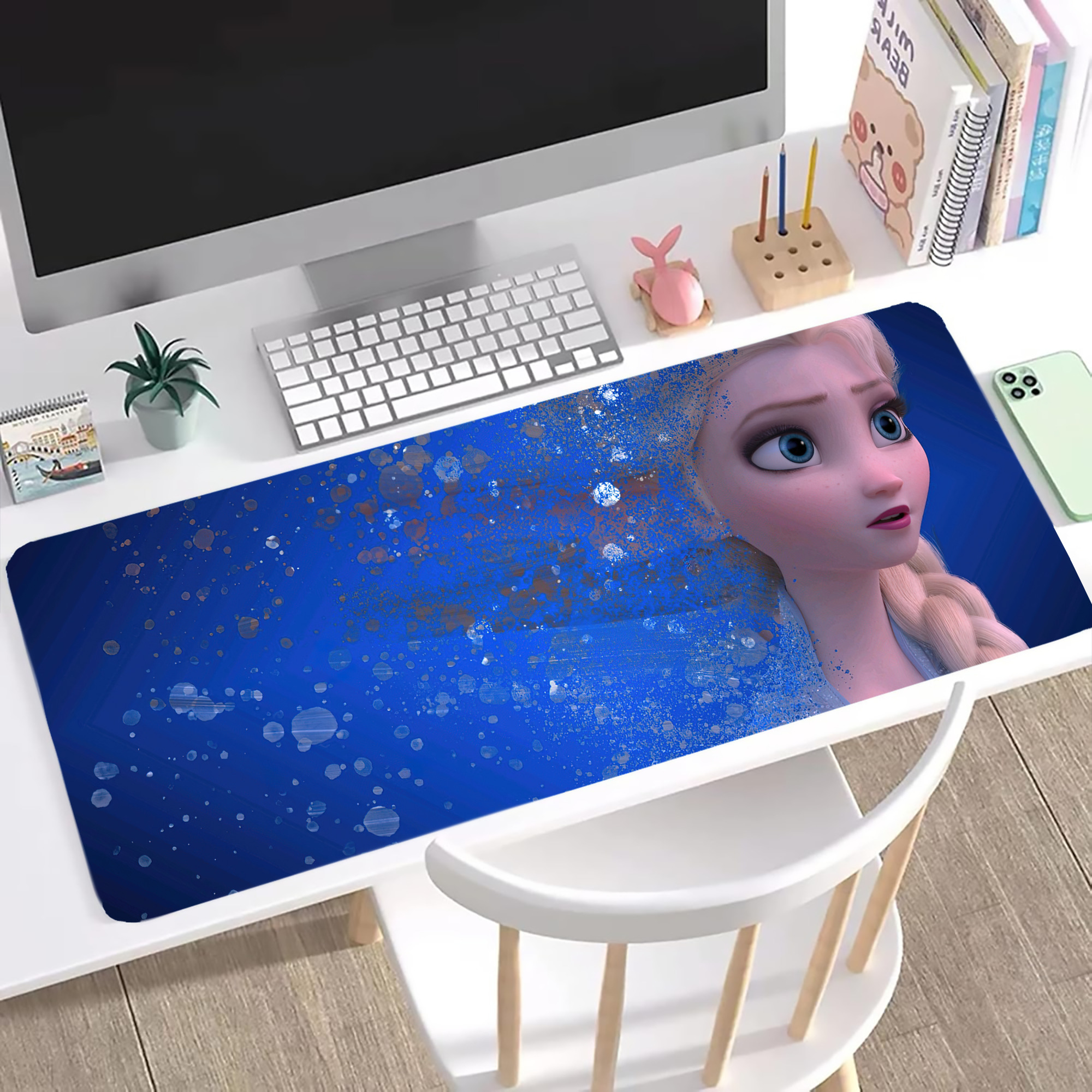 （画像用） アナと雪の女王 アンナ エルサ Frozen Anna Elsa ステッチ加工 大判デスクマット／滑り止めマウスパッド