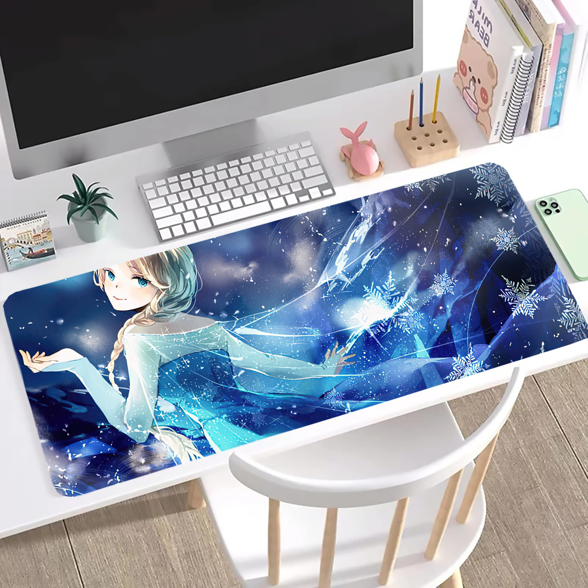 （画像用） アナと雪の女王 アンナ エルサ Frozen Anna Elsa ステッチ加工 大判デスクマット／滑り止めマウスパッド