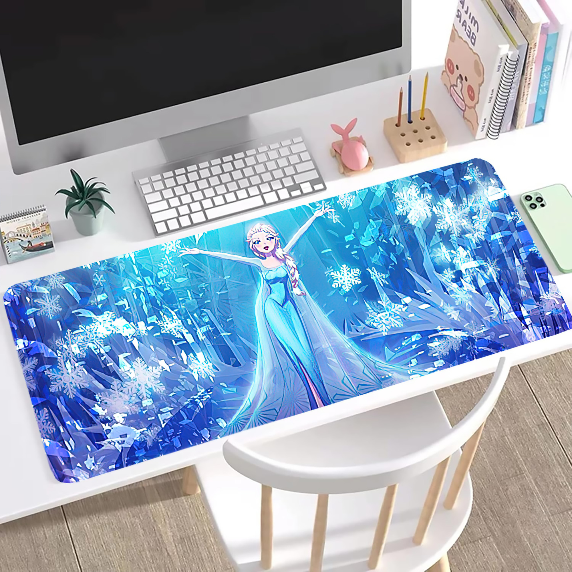 （画像用） アナと雪の女王 アンナ エルサ Frozen Anna Elsa ステッチ加工 大判デスクマット／滑り止めマウスパッド