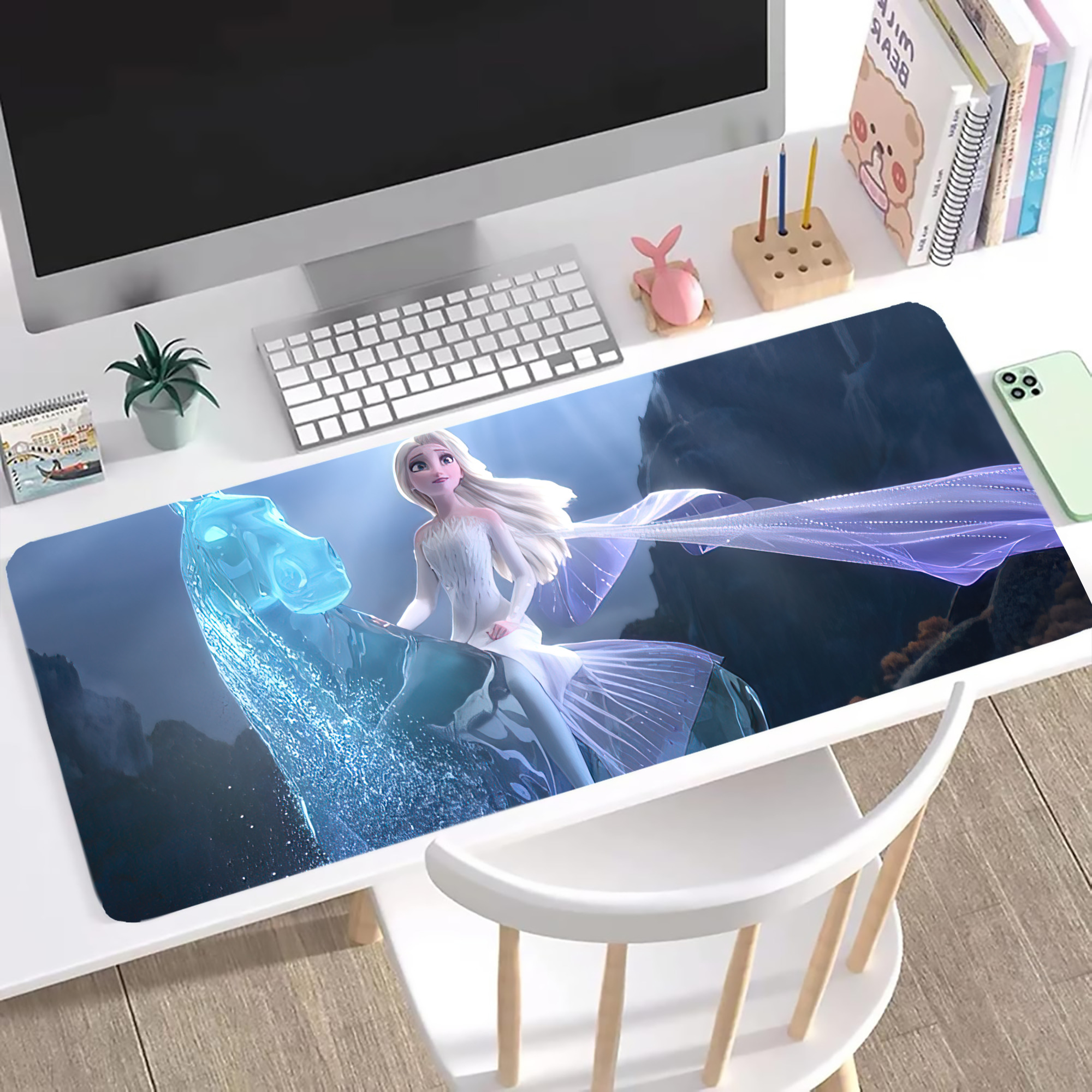 （画像用） アナと雪の女王 アンナ エルサ Frozen Anna Elsa ステッチ加工 大判デスクマット／滑り止めマウスパッド