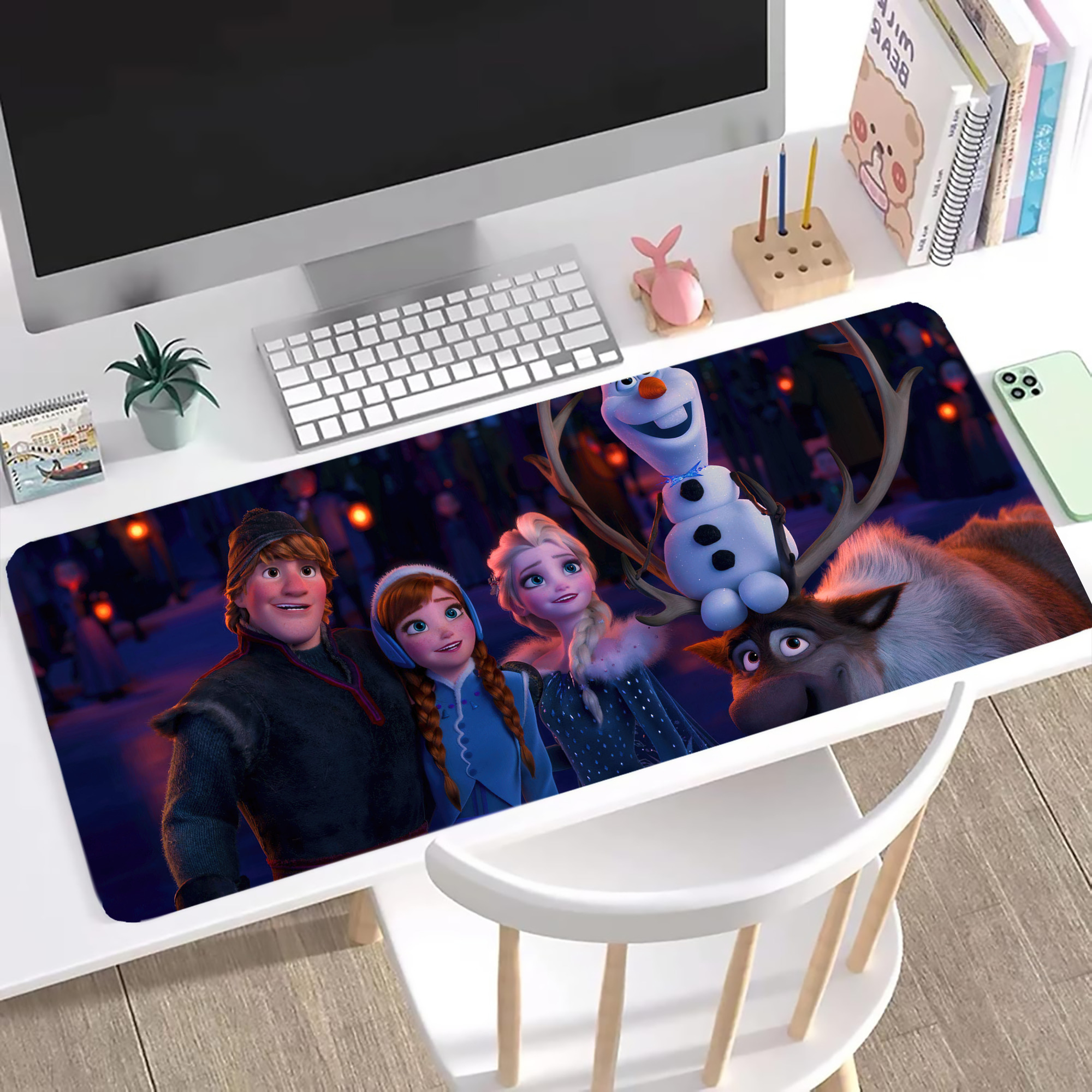 （画像用） アナと雪の女王 アンナ エルサ Frozen Anna Elsa ステッチ加工 大判デスクマット／滑り止めマウスパッド
