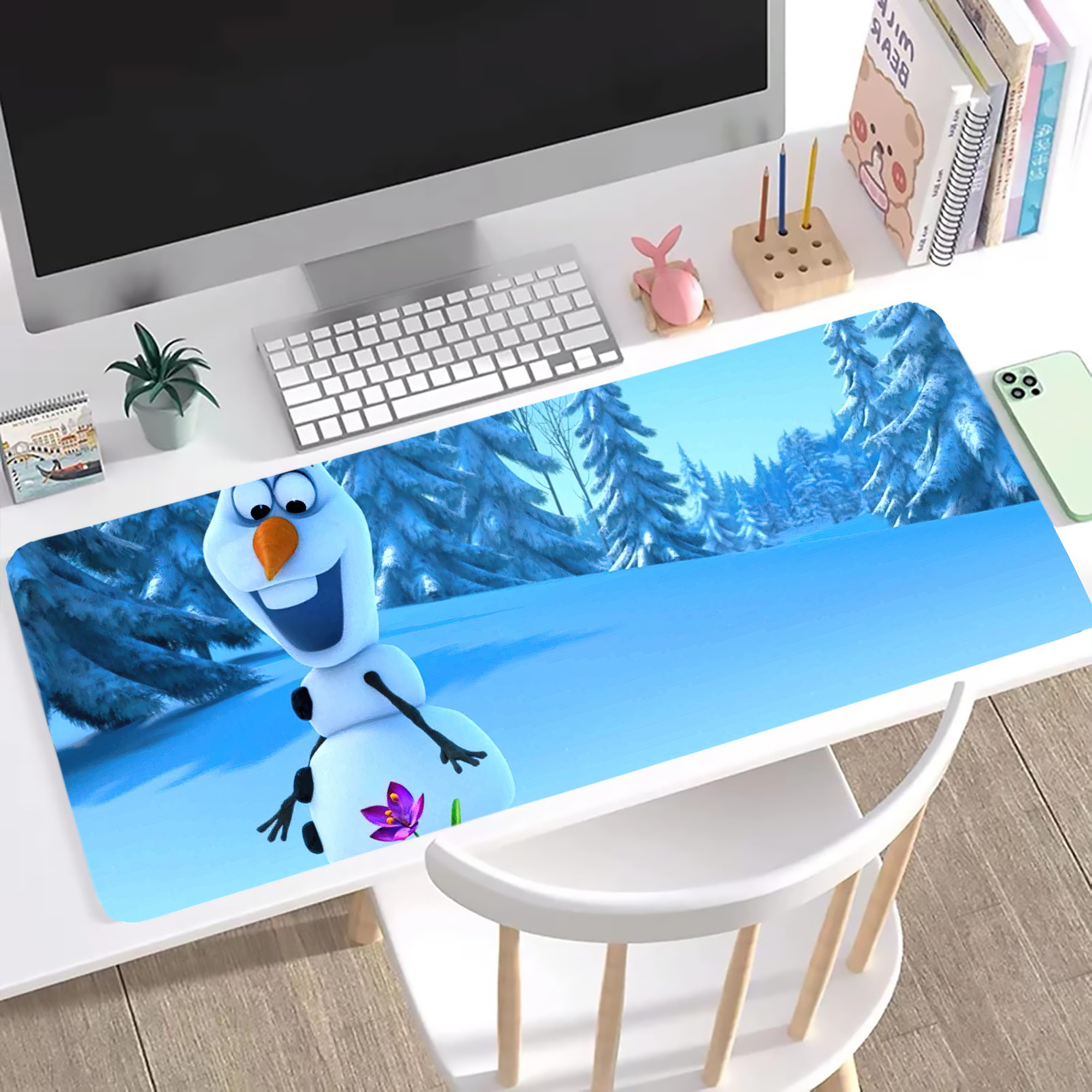 （画像用） アナと雪の女王 アンナ エルサ Frozen Anna Elsa ステッチ加工 大判デスクマット／滑り止めマウスパッド