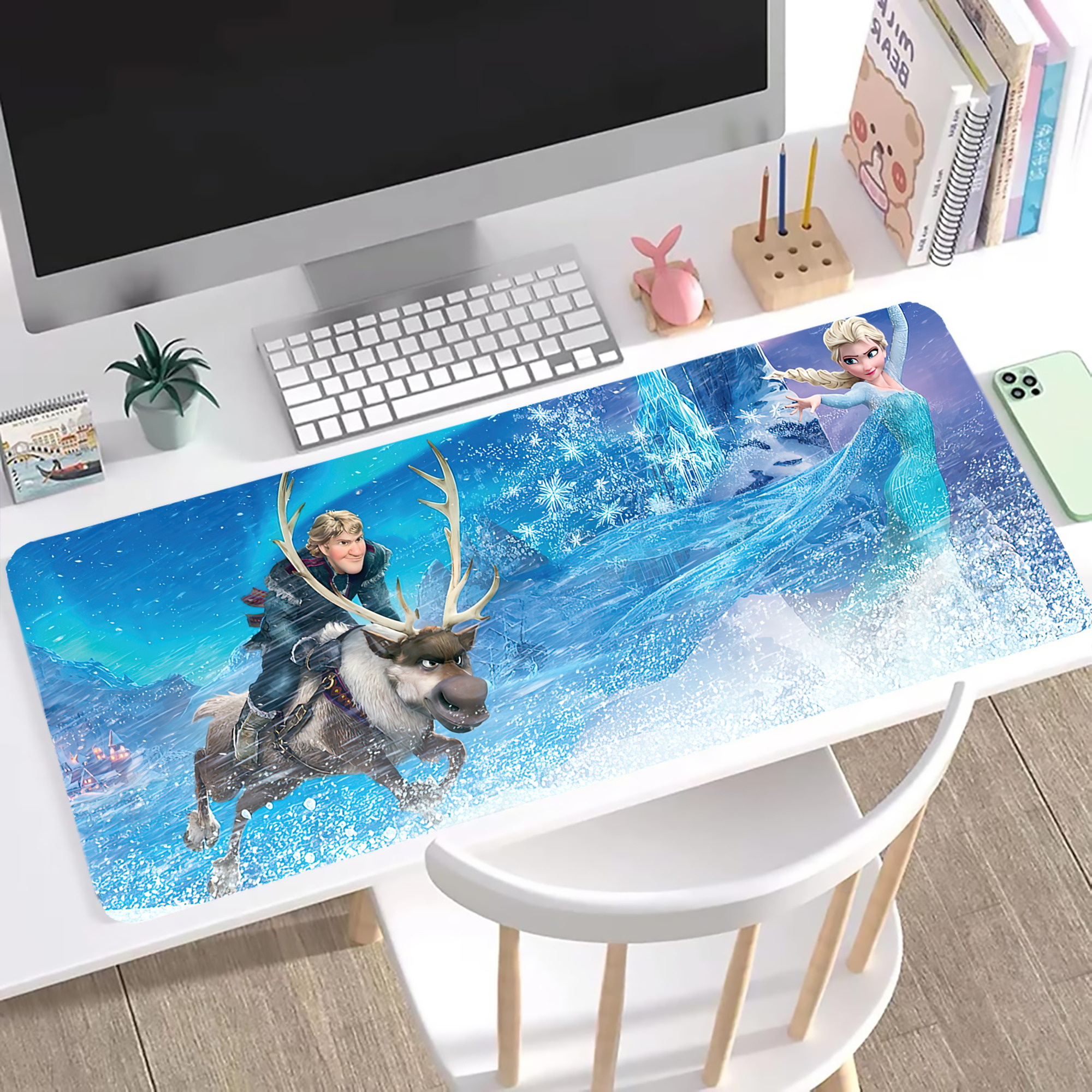 （画像用） アナと雪の女王 アンナ エルサ Frozen Anna Elsa ステッチ加工 大判デスクマット／滑り止めマウスパッド