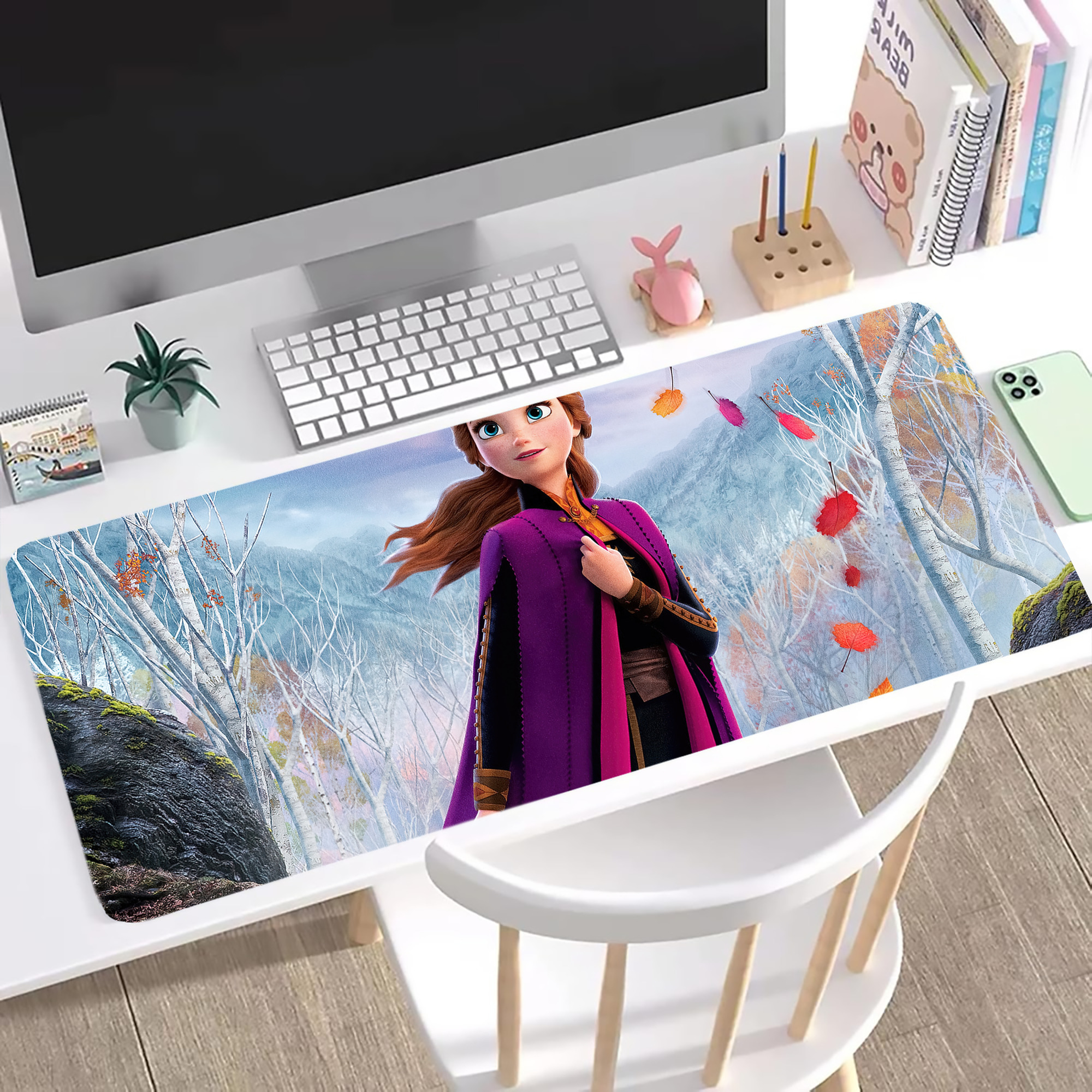 （画像用） アナと雪の女王 アンナ エルサ Frozen Anna Elsa ステッチ加工 大判デスクマット／滑り止めマウスパッド