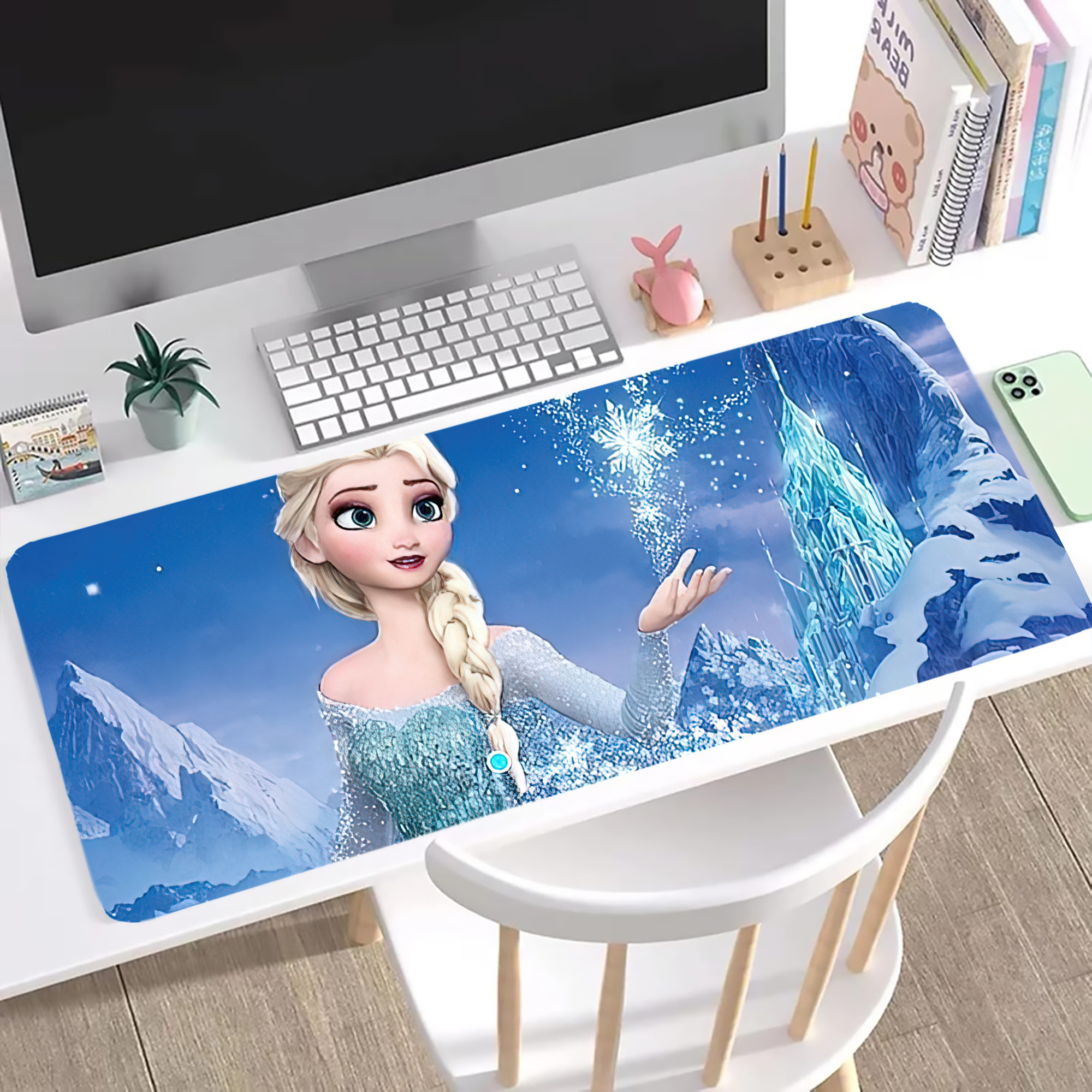 （画像用） アナと雪の女王 アンナ エルサ Frozen Anna Elsa ステッチ加工 大判デスクマット／滑り止めマウスパッド