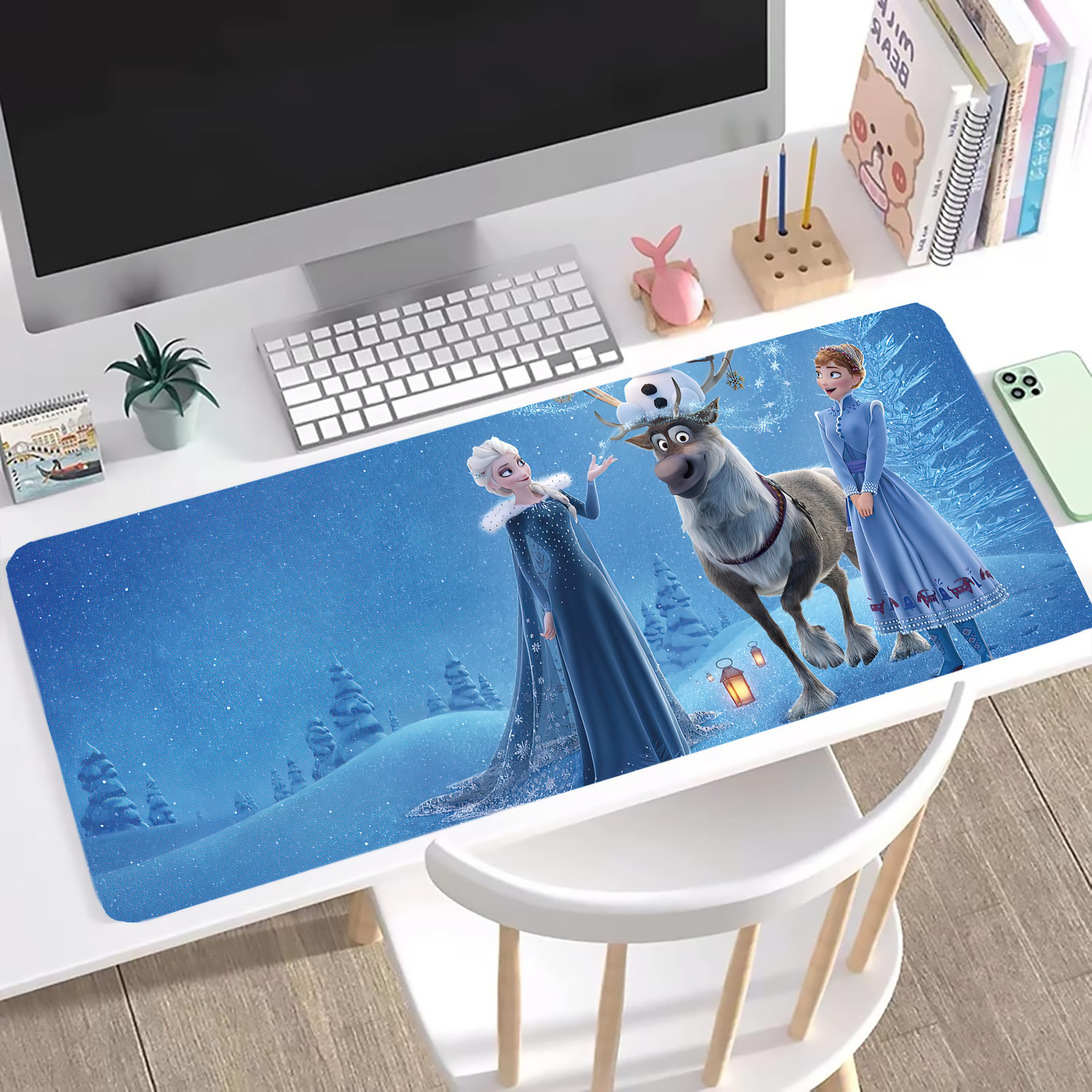 （画像用） アナと雪の女王 アンナ エルサ Frozen Anna Elsa ステッチ加工 大判デスクマット／滑り止めマウスパッド