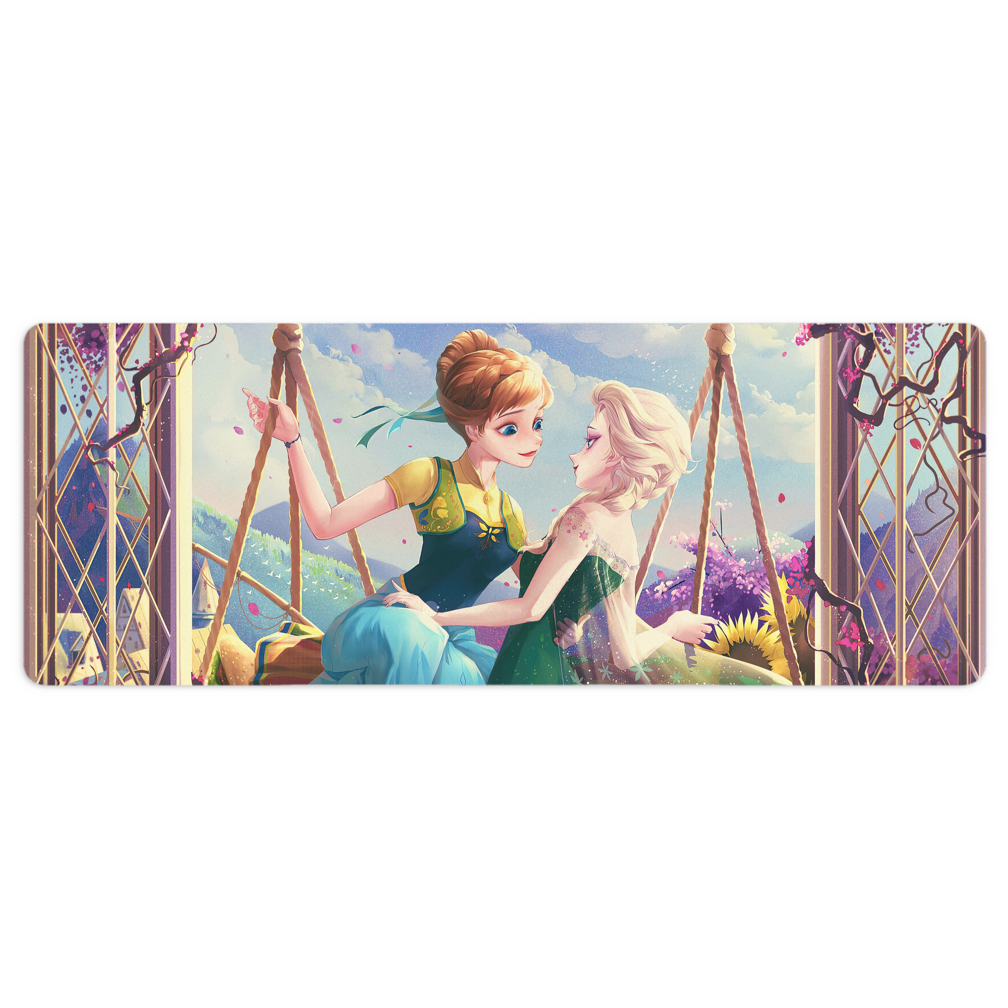 （画像用） アナと雪の女王 アンナ エルサ Frozen Anna Elsa ステッチ加工 大判デスクマット／滑り止めマウスパッド