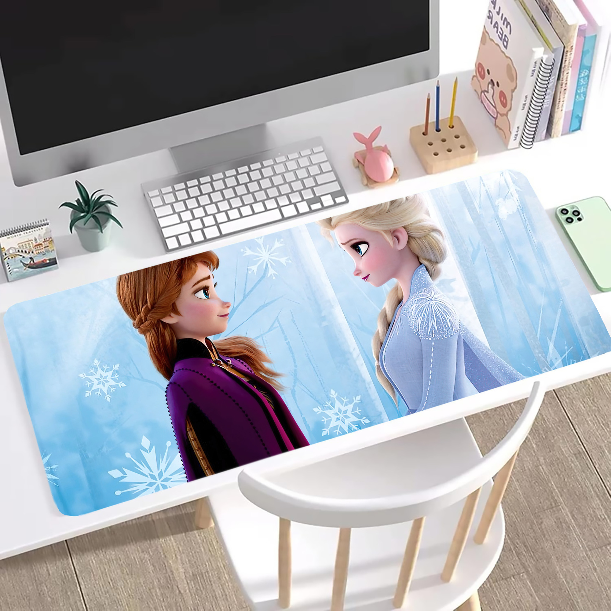 （画像用） アナと雪の女王 アンナ エルサ Frozen Anna Elsa ステッチ加工 大判デスクマット／滑り止めマウスパッド