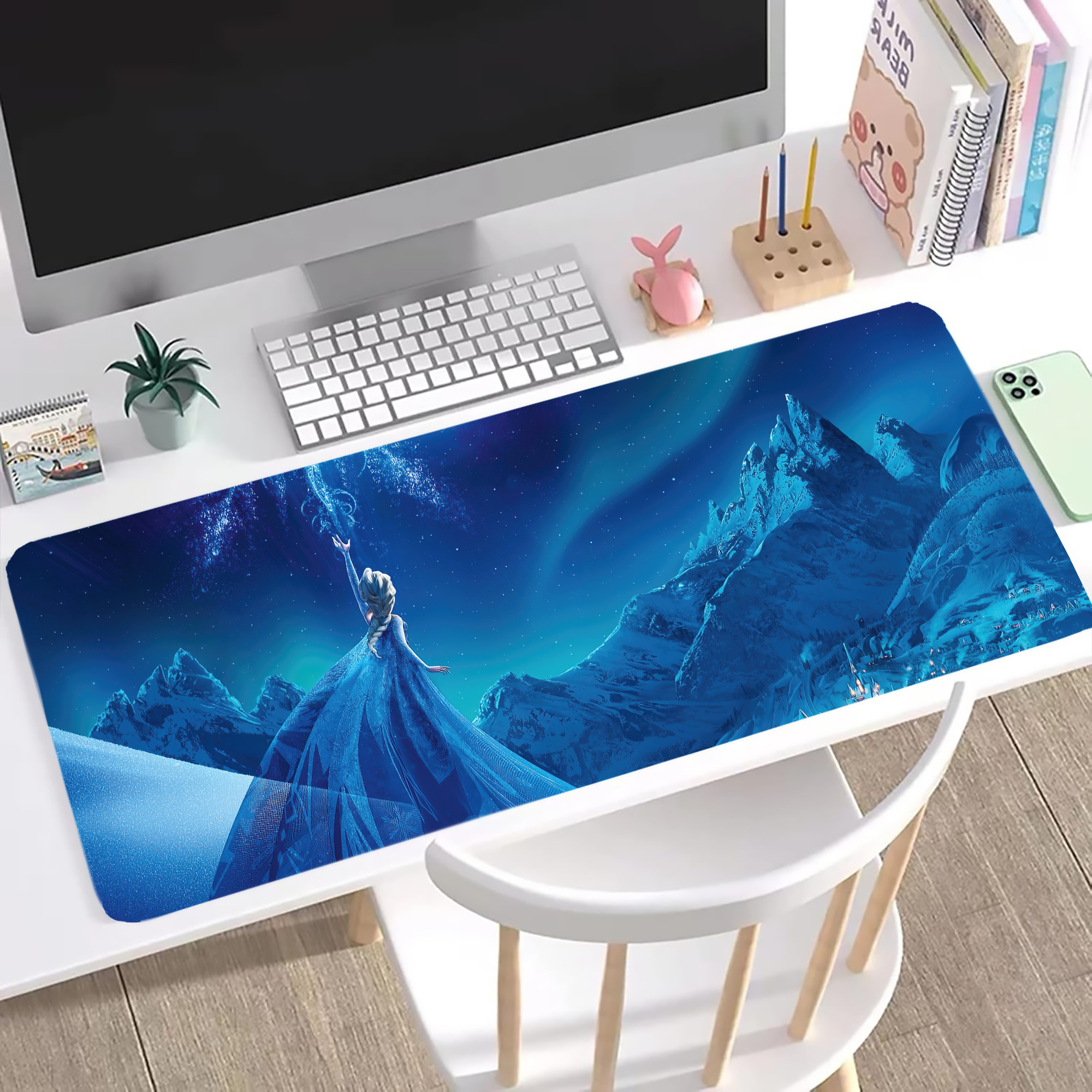 （画像用） アナと雪の女王 アンナ エルサ Frozen Anna Elsa ステッチ加工 大判デスクマット／滑り止めマウスパッド