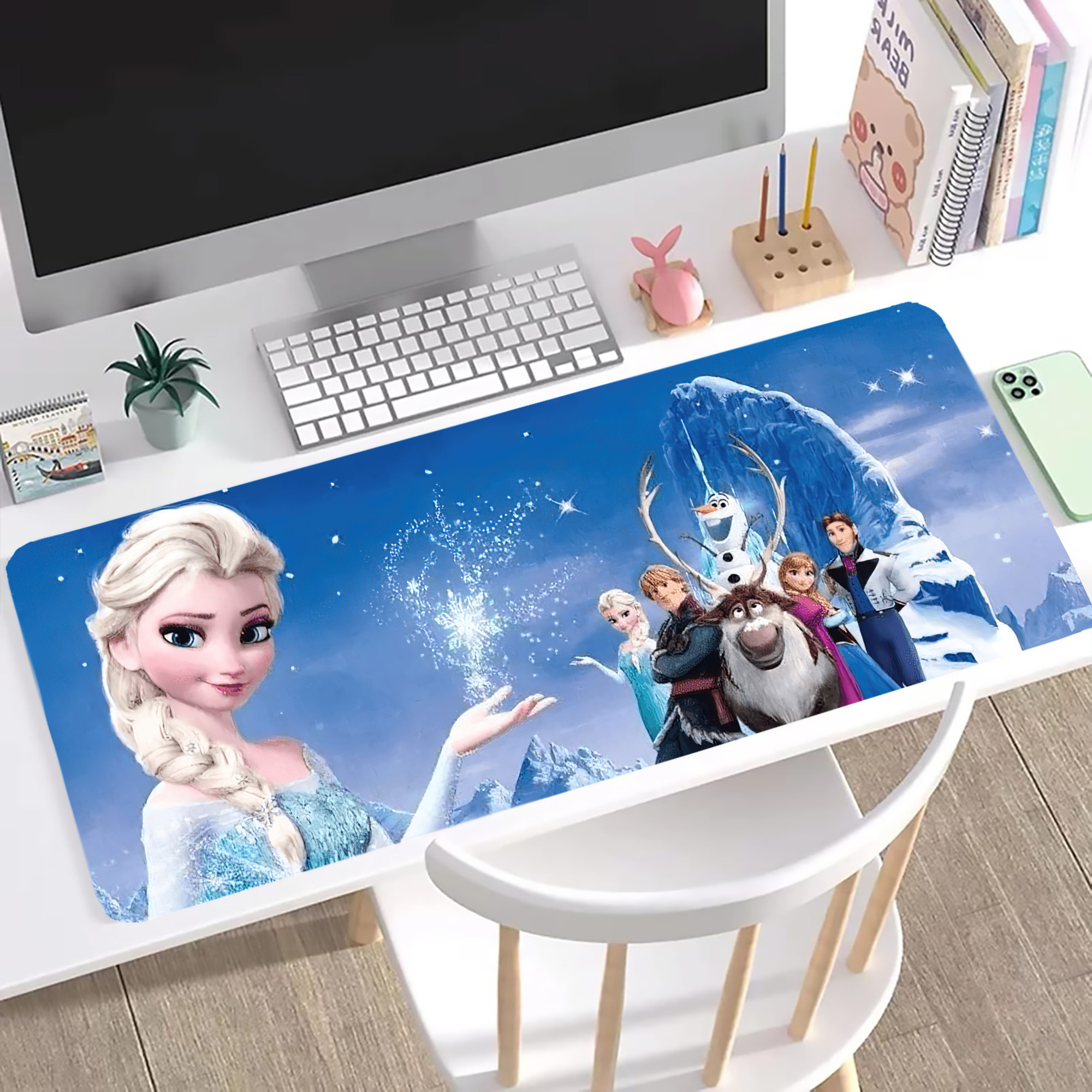 （画像用） アナと雪の女王 アンナ エルサ Frozen Anna Elsa ステッチ加工 大判デスクマット／滑り止めマウスパッド