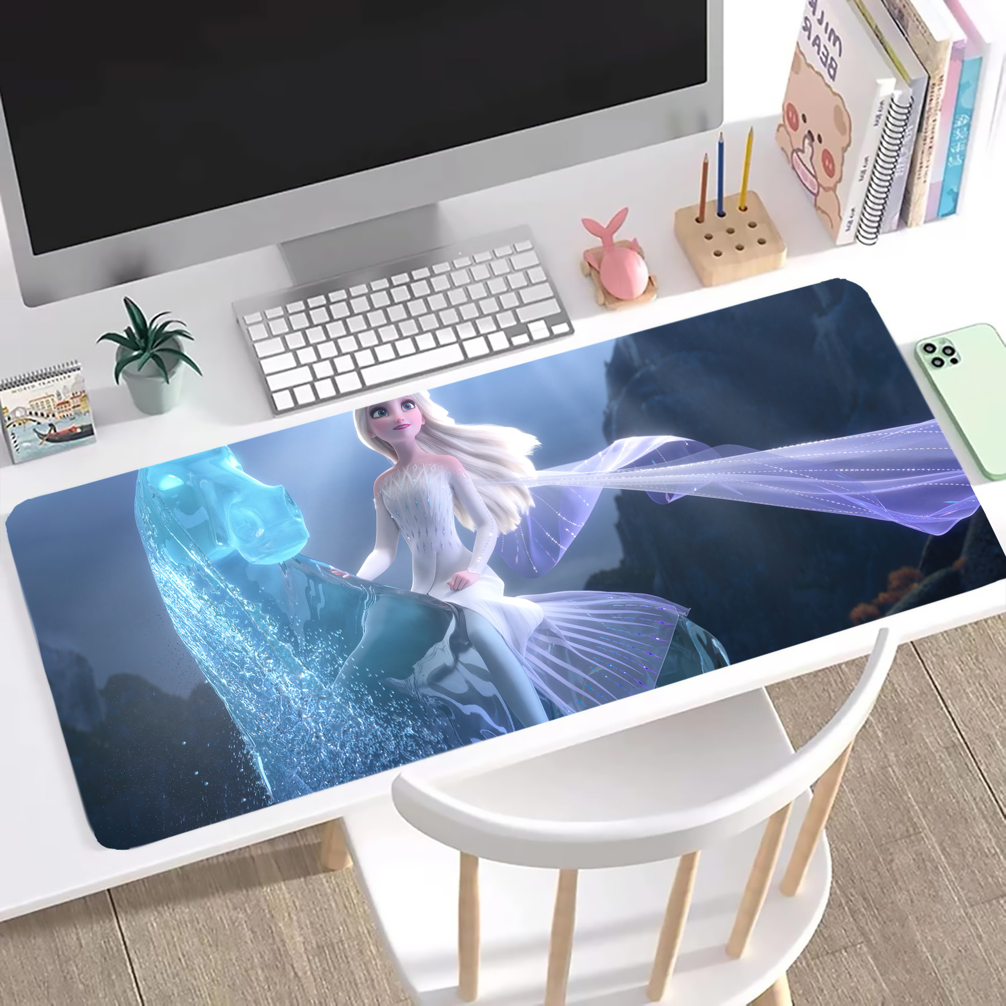 （画像用） アナと雪の女王 アンナ エルサ Frozen Anna Elsa ステッチ加工 大判デスクマット／滑り止めマウスパッド