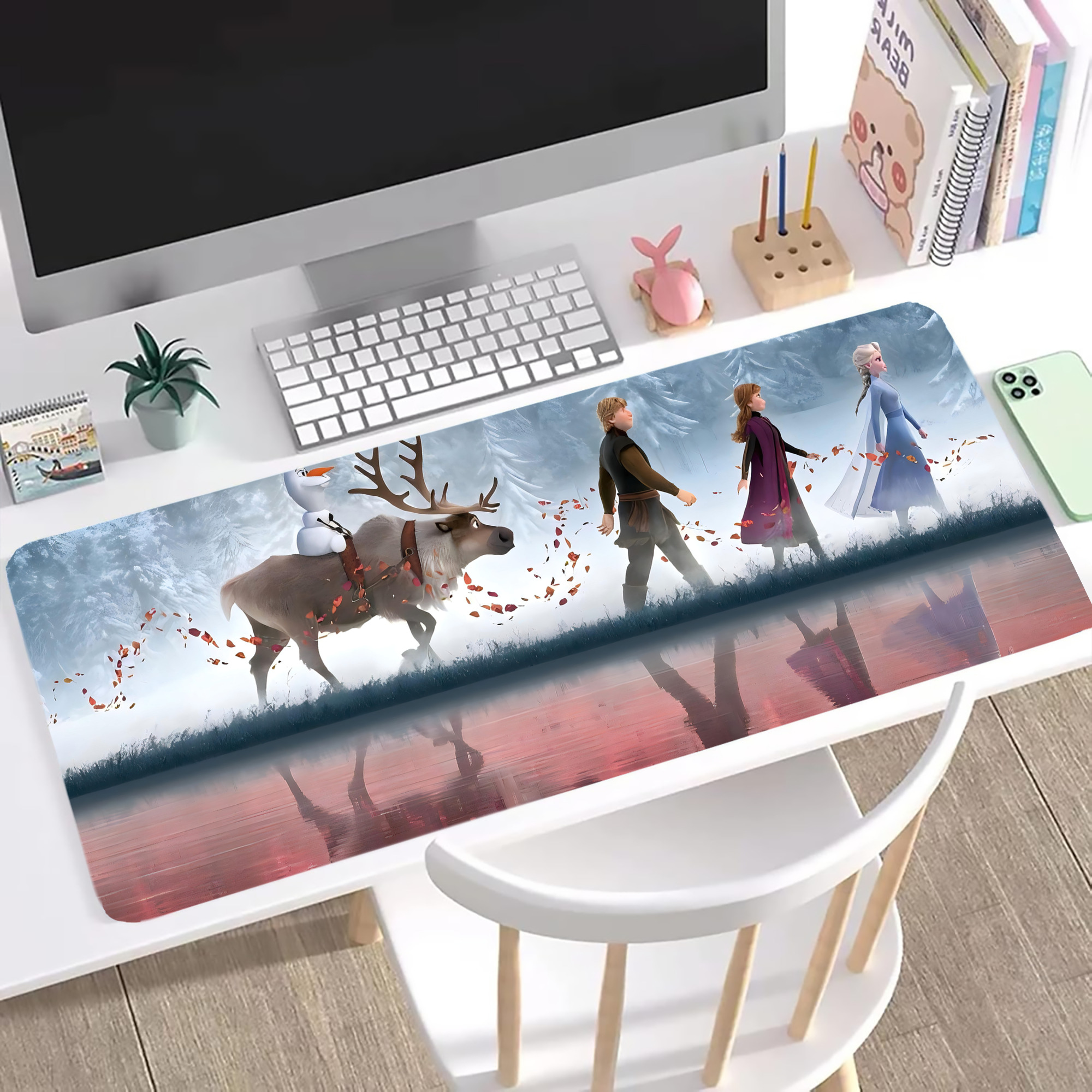 （画像用） アナと雪の女王 アンナ エルサ Frozen Anna Elsa ステッチ加工 大判デスクマット／滑り止めマウスパッド