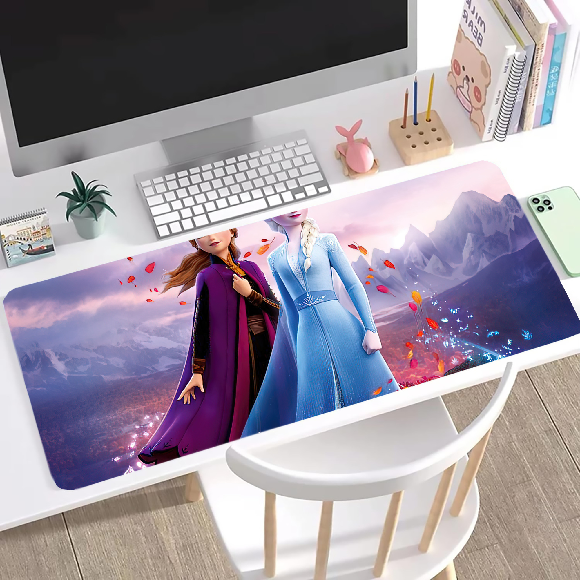 （画像用） アナと雪の女王 アンナ エルサ Frozen Anna Elsa ステッチ加工 大判デスクマット／滑り止めマウスパッド