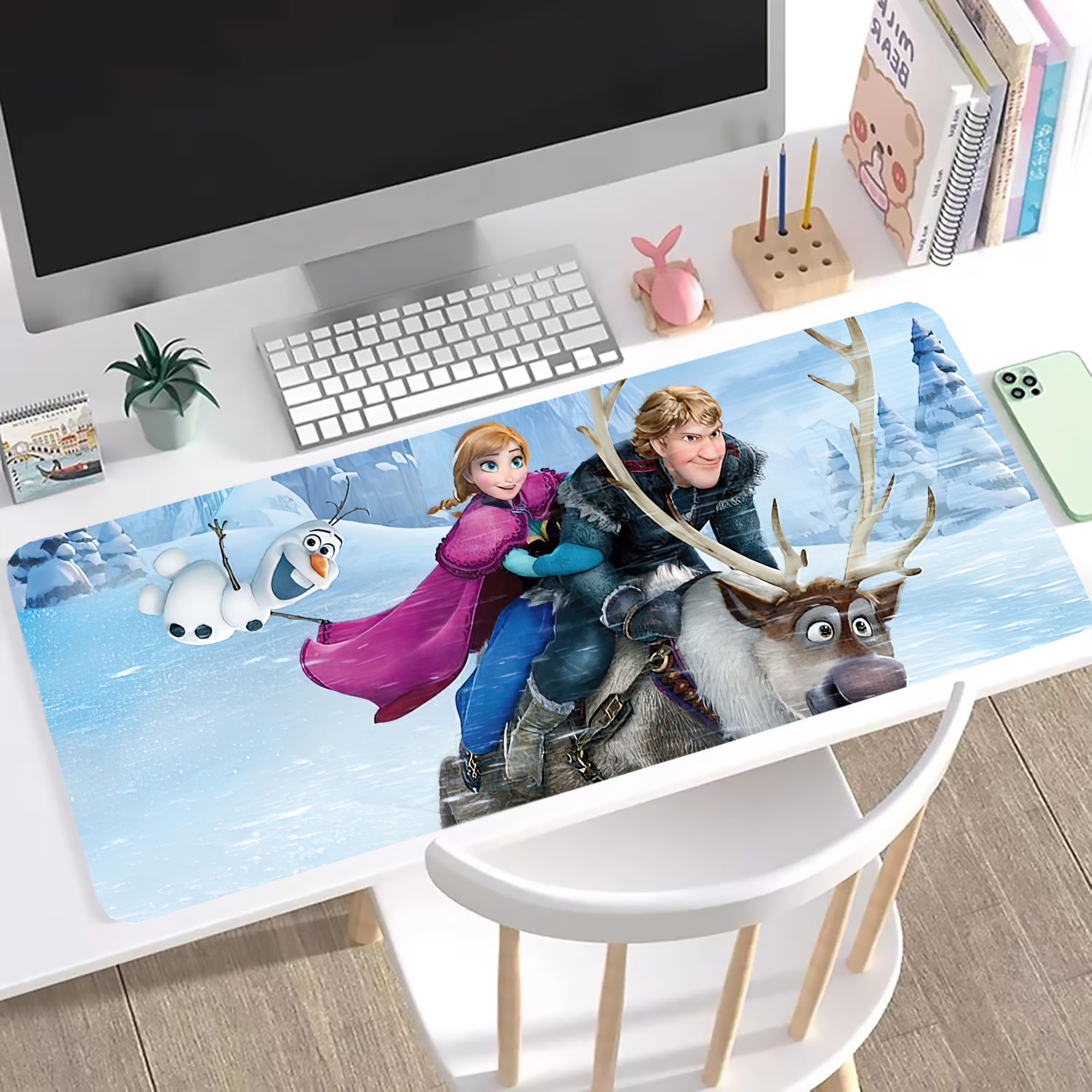 （画像用） アナと雪の女王 アンナ エルサ Frozen Anna Elsa ステッチ加工 大判デスクマット／滑り止めマウスパッド