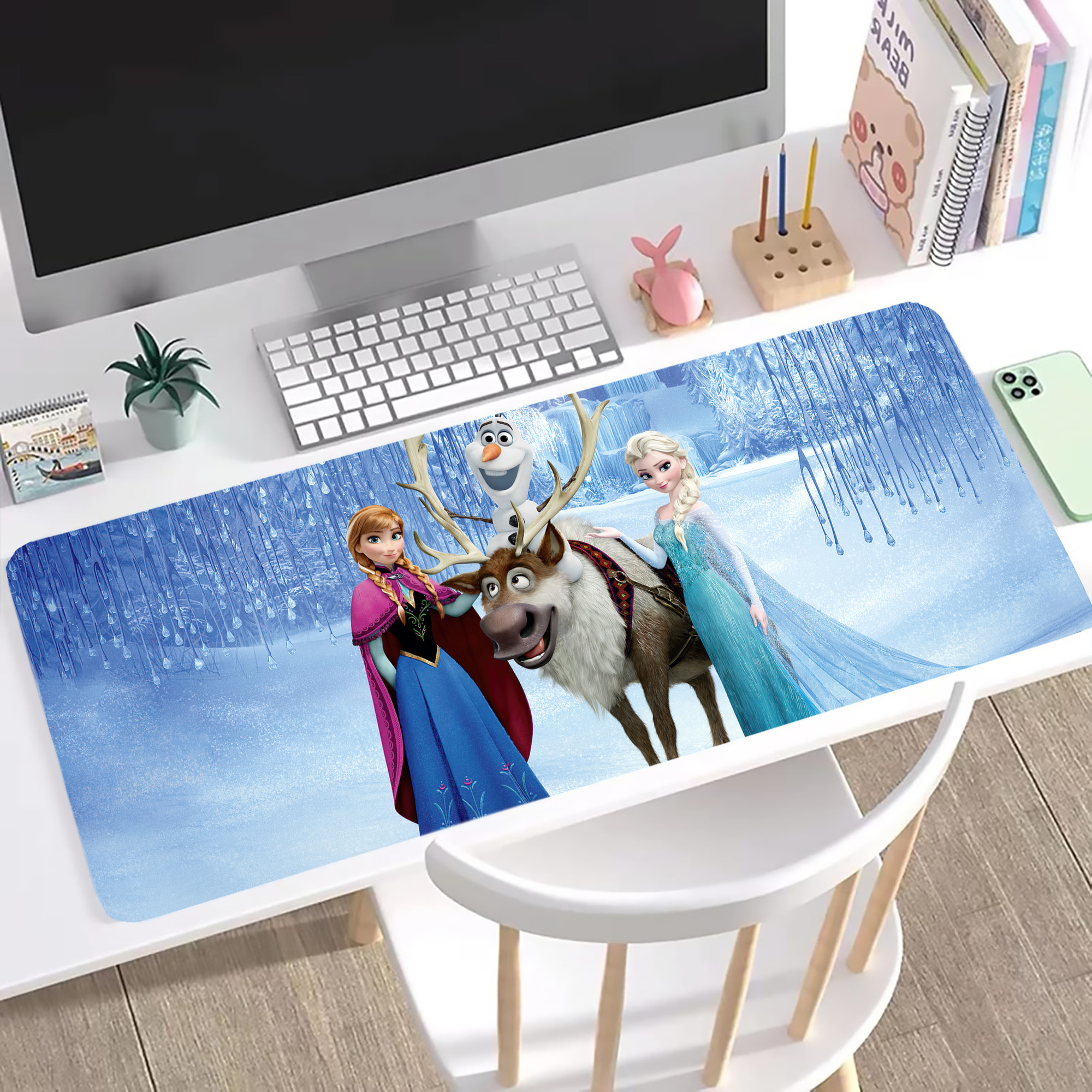 （画像用） アナと雪の女王 アンナ エルサ Frozen Anna Elsa ステッチ加工 大判デスクマット／滑り止めマウスパッド