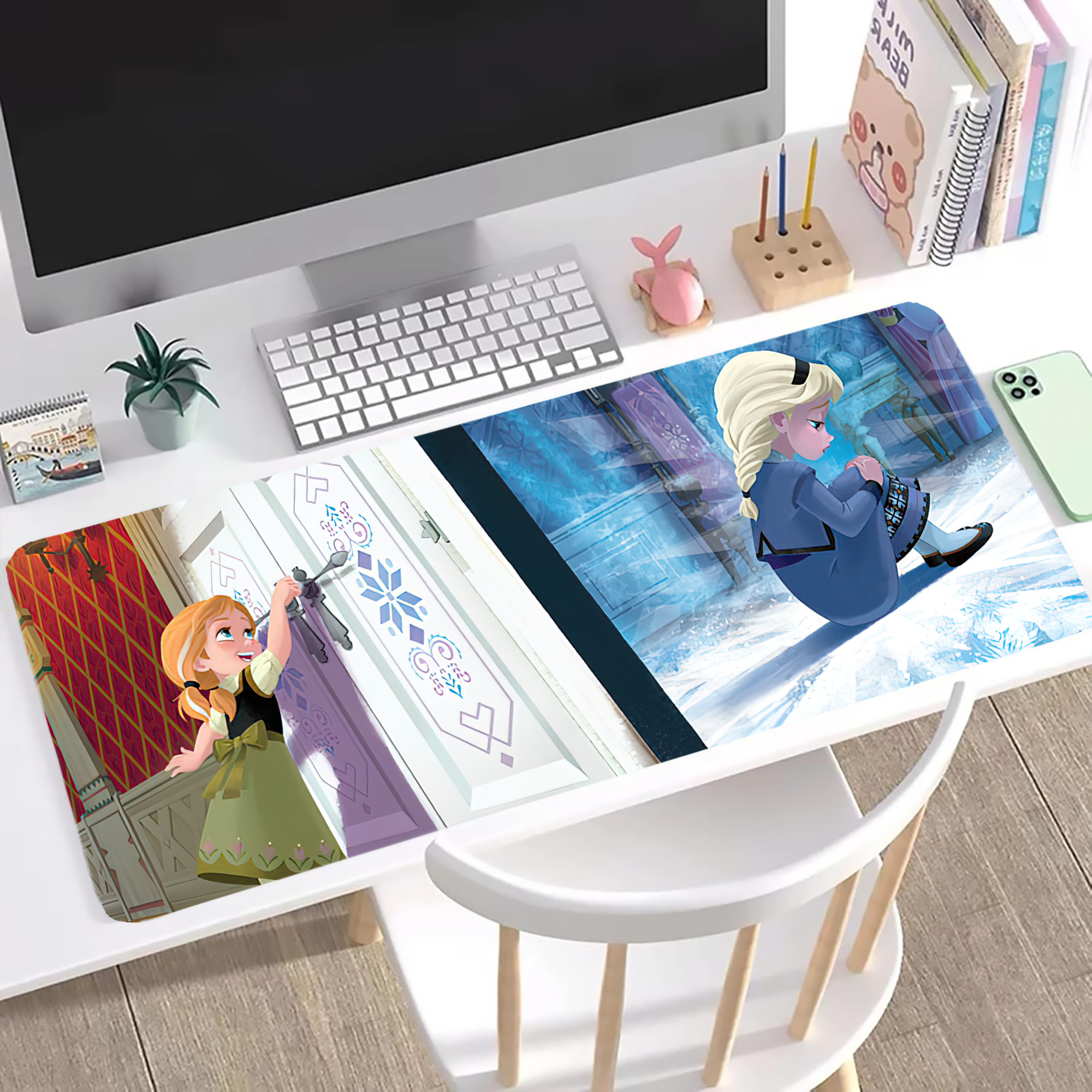 （画像用） アナと雪の女王 アンナ エルサ Frozen Anna Elsa ステッチ加工 大判デスクマット／滑り止めマウスパッド