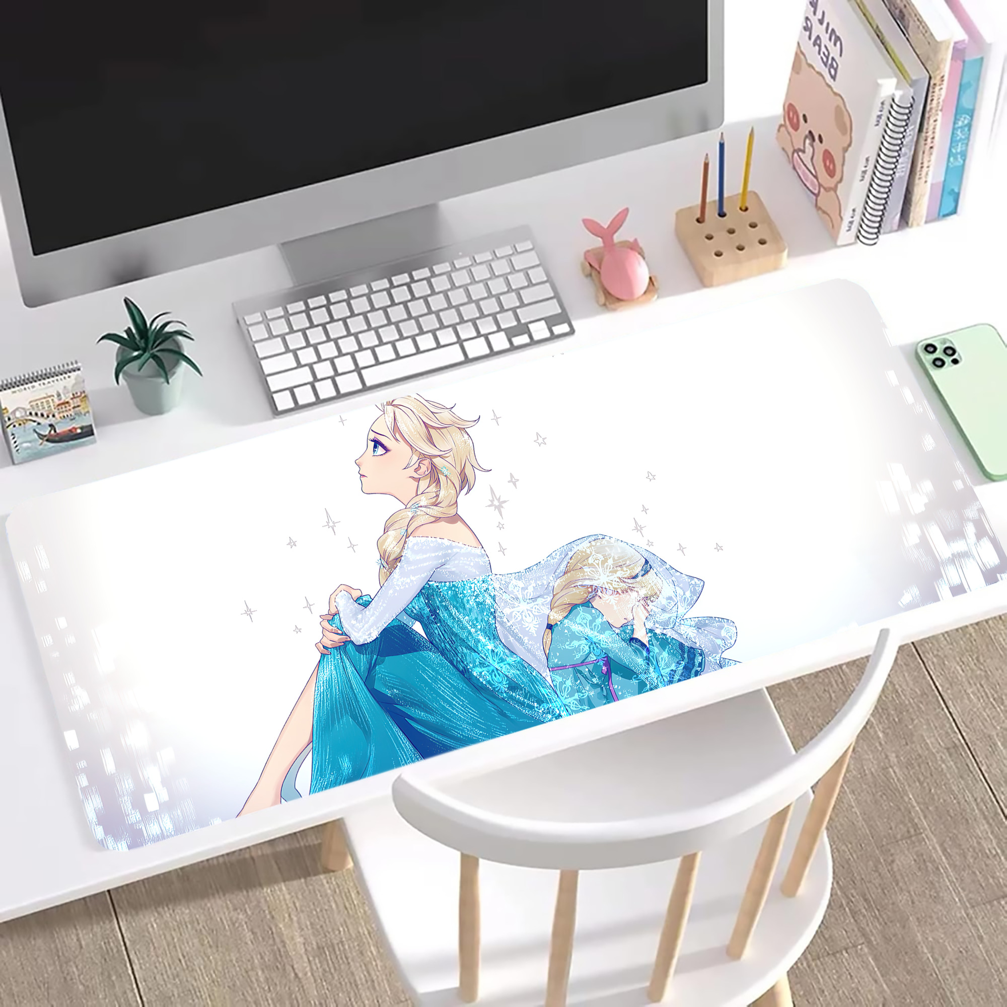 （画像用） アナと雪の女王 アンナ エルサ Frozen Anna Elsa ステッチ加工 大判デスクマット／滑り止めマウスパッド