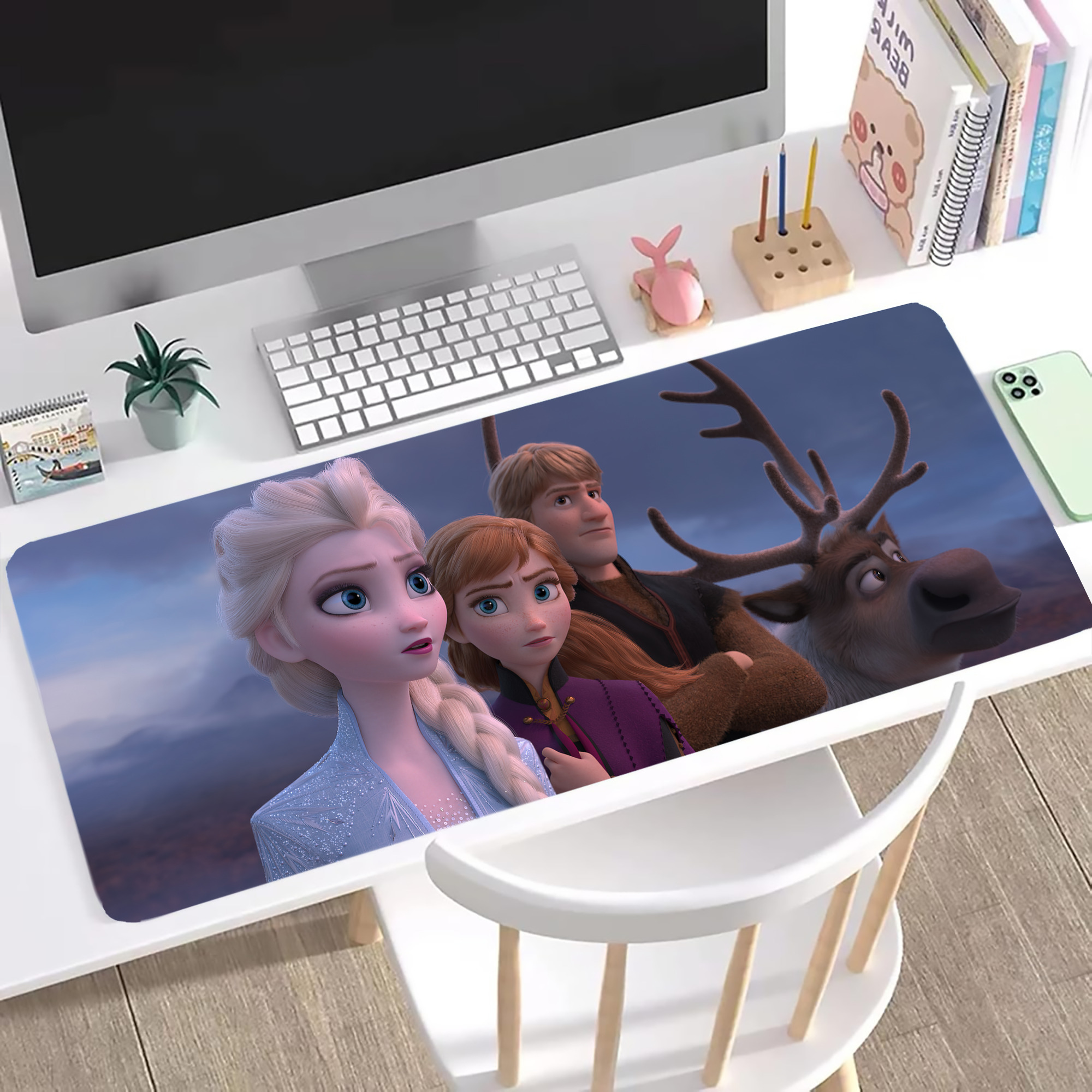 （画像用） アナと雪の女王 アンナ エルサ Frozen Anna Elsa ステッチ加工 大判デスクマット／滑り止めマウスパッド
