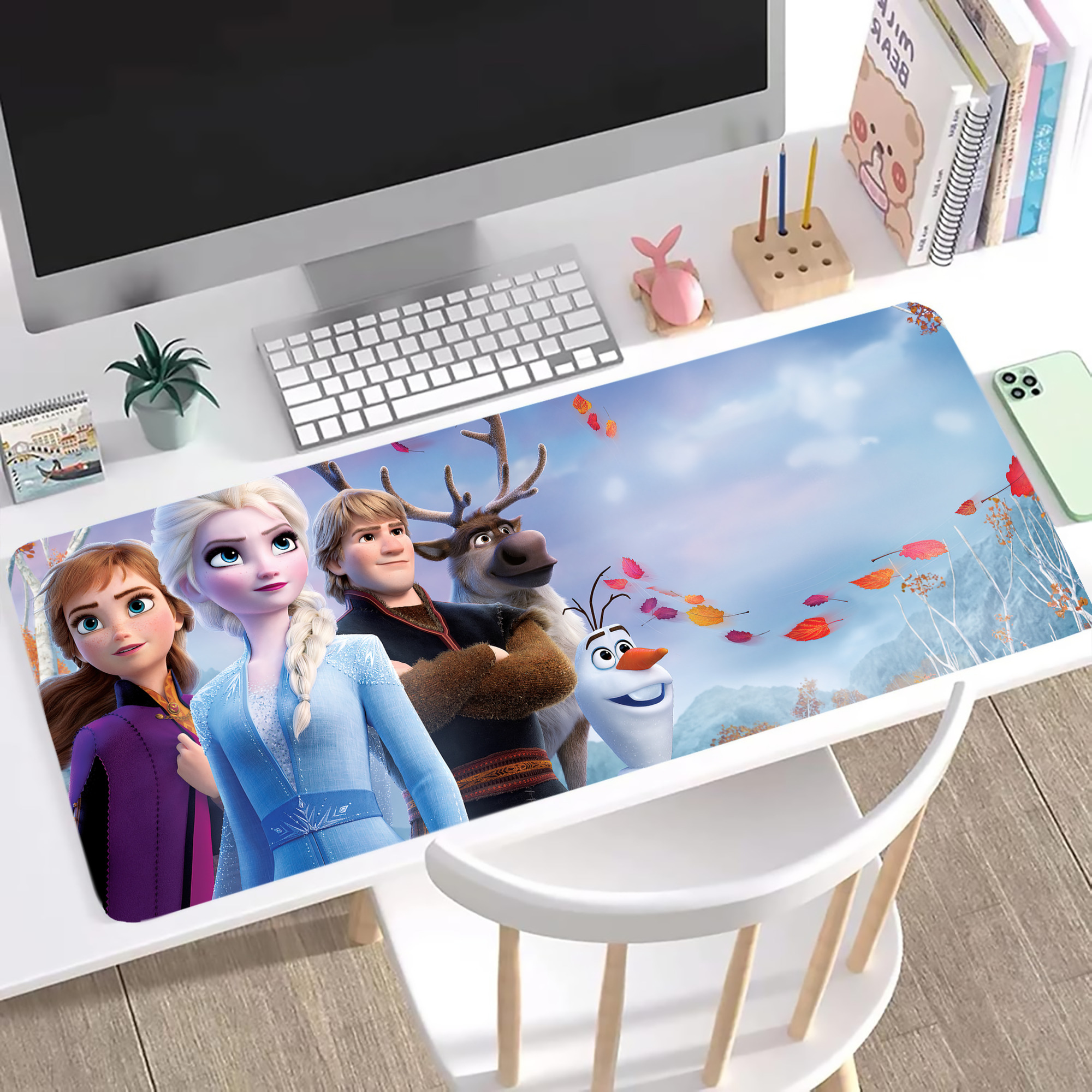 （画像用） アナと雪の女王 アンナ エルサ Frozen Anna Elsa ステッチ加工 大判デスクマット／滑り止めマウスパッド