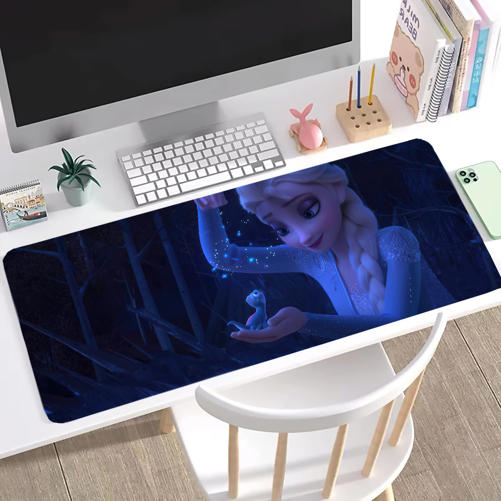 （画像用） アナと雪の女王 アンナ エルサ Frozen Anna Elsa ステッチ加工 大判デスクマット／滑り止めマウスパッド
