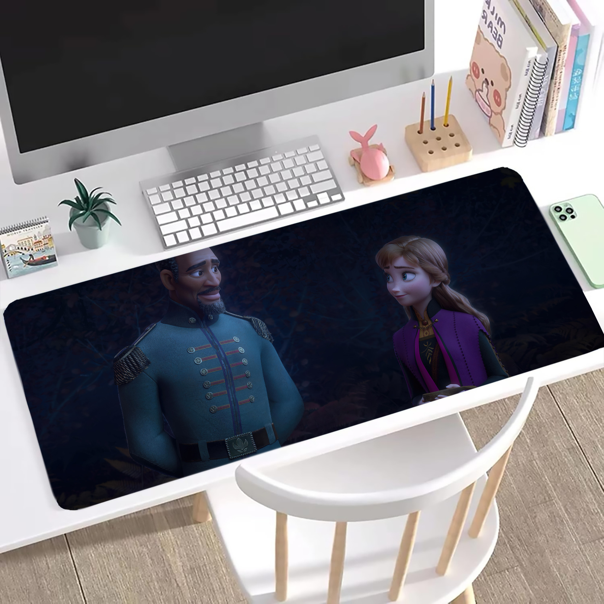 （画像用） アナと雪の女王 アンナ エルサ Frozen Anna Elsa ステッチ加工 大判デスクマット／滑り止めマウスパッド