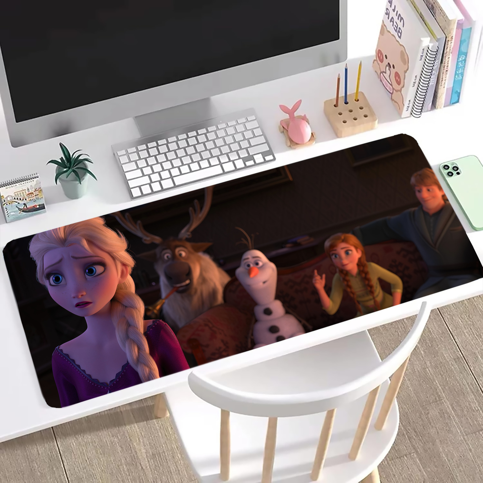 （画像用） アナと雪の女王 アンナ エルサ Frozen Anna Elsa ステッチ加工 大判デスクマット／滑り止めマウスパッド