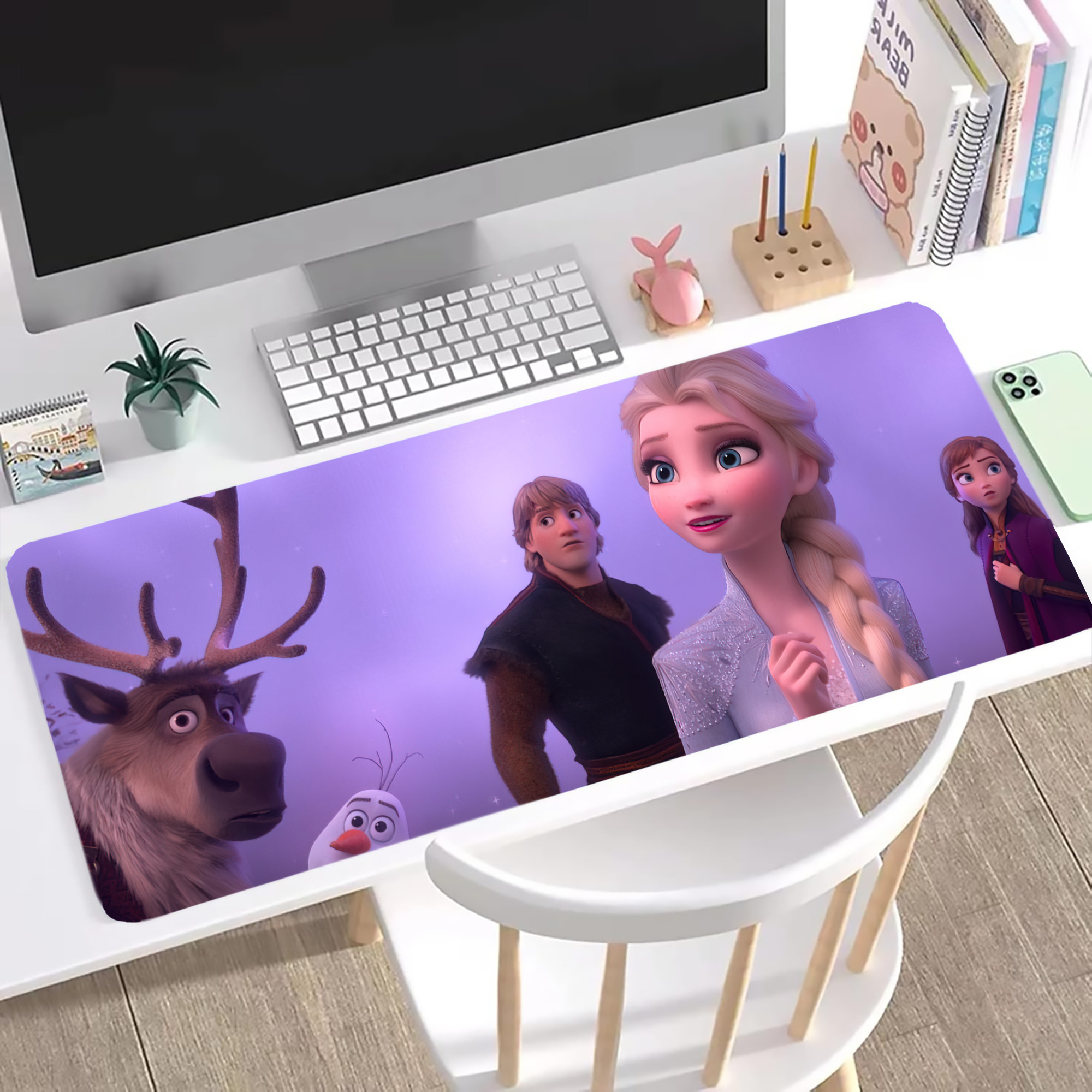 （画像用） アナと雪の女王 アンナ エルサ Frozen Anna Elsa ステッチ加工 大判デスクマット／滑り止めマウスパッド