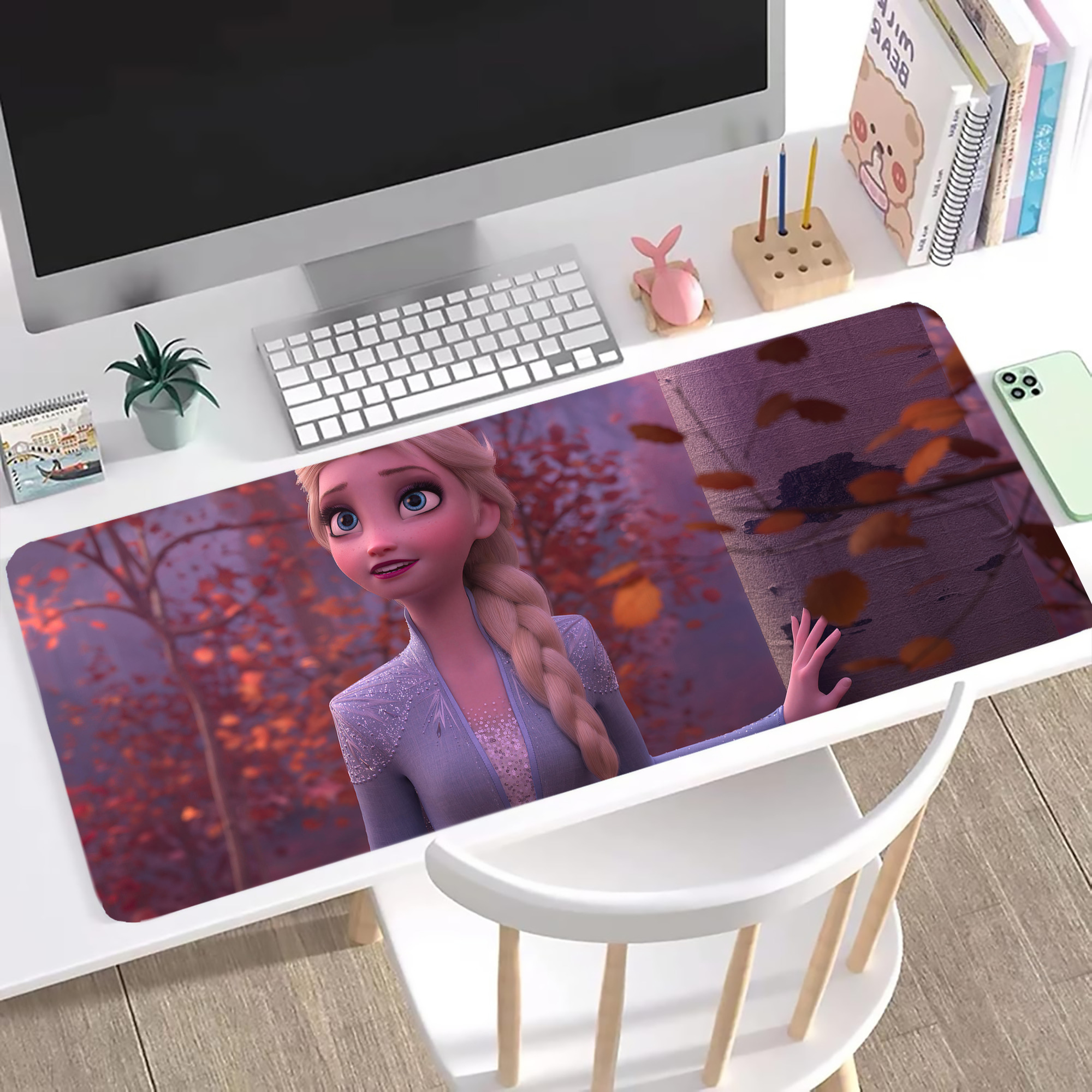 （画像用） アナと雪の女王 アンナ エルサ Frozen Anna Elsa ステッチ加工 大判デスクマット／滑り止めマウスパッド