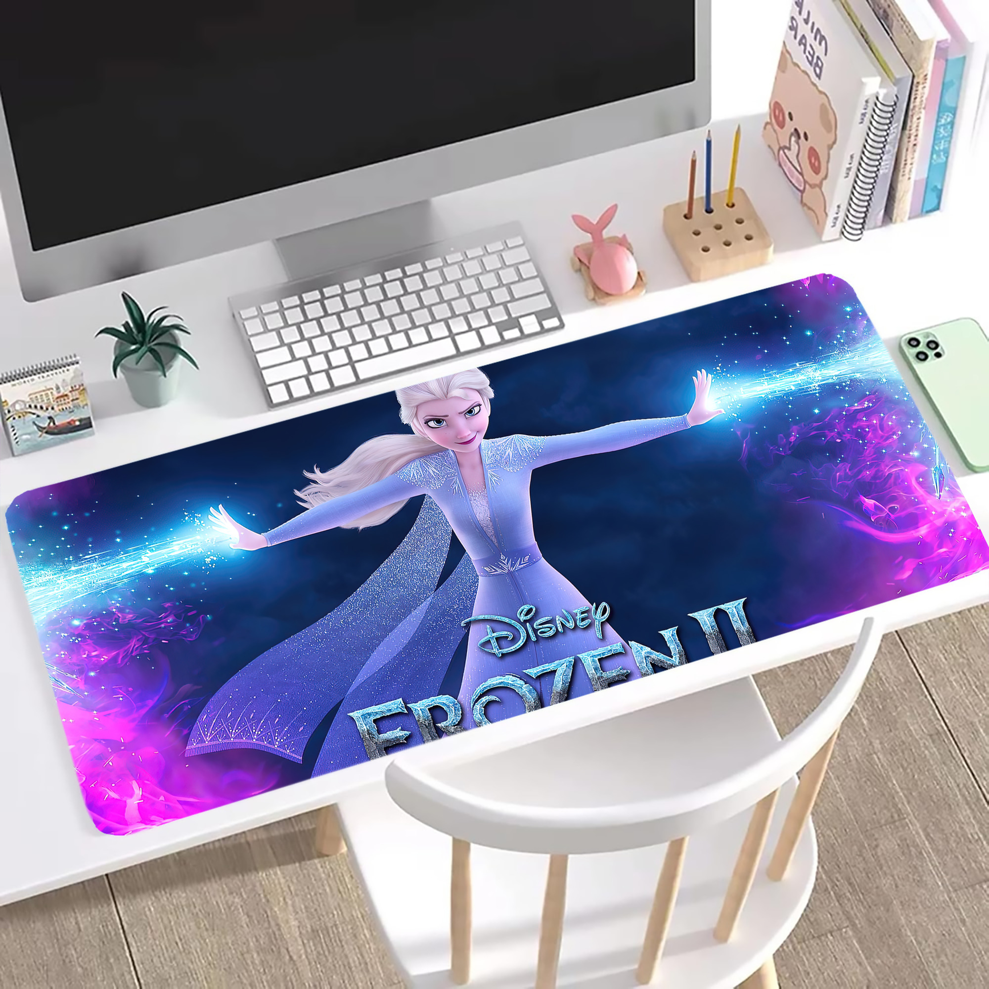 （画像用） アナと雪の女王 アンナ エルサ Frozen Anna Elsa ステッチ加工 大判デスクマット／滑り止めマウスパッド