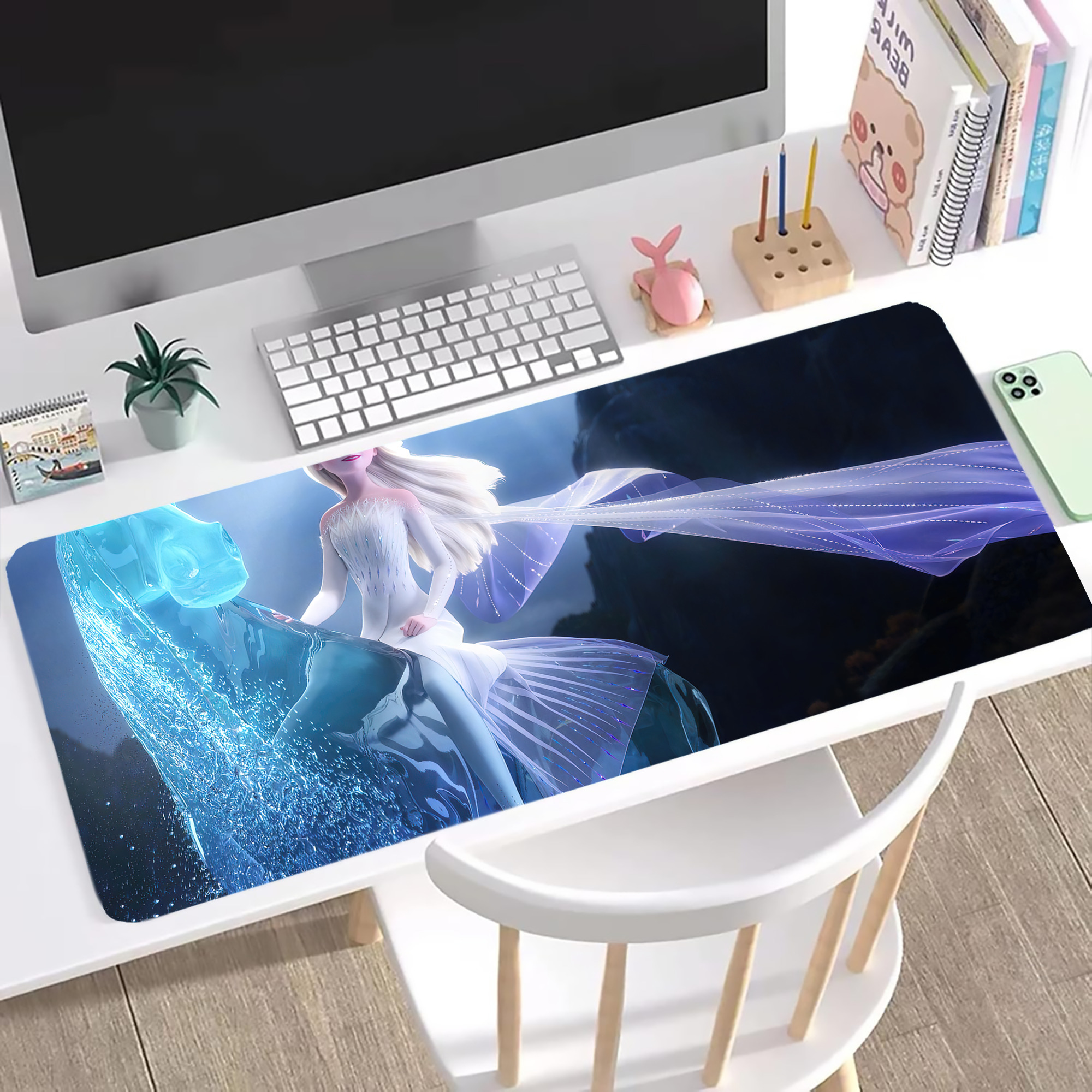 （画像用） アナと雪の女王 アンナ エルサ Frozen Anna Elsa ステッチ加工 大判デスクマット／滑り止めマウスパッド