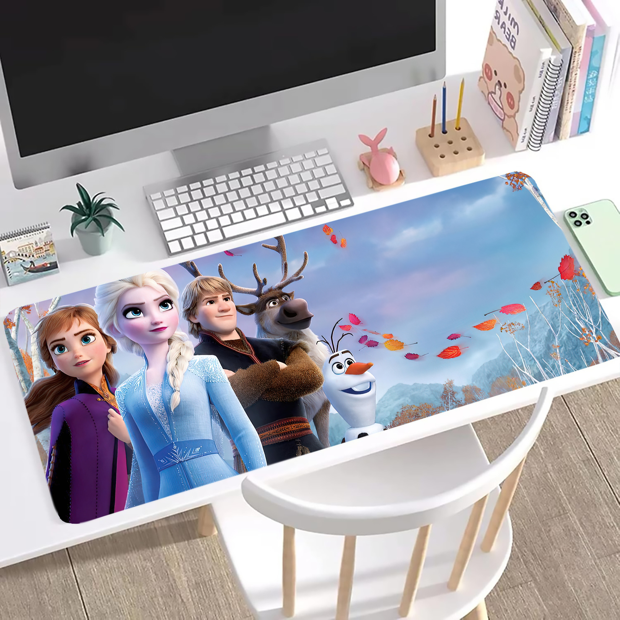 （画像用） アナと雪の女王 アンナ エルサ Frozen Anna Elsa ステッチ加工 大判デスクマット／滑り止めマウスパッド