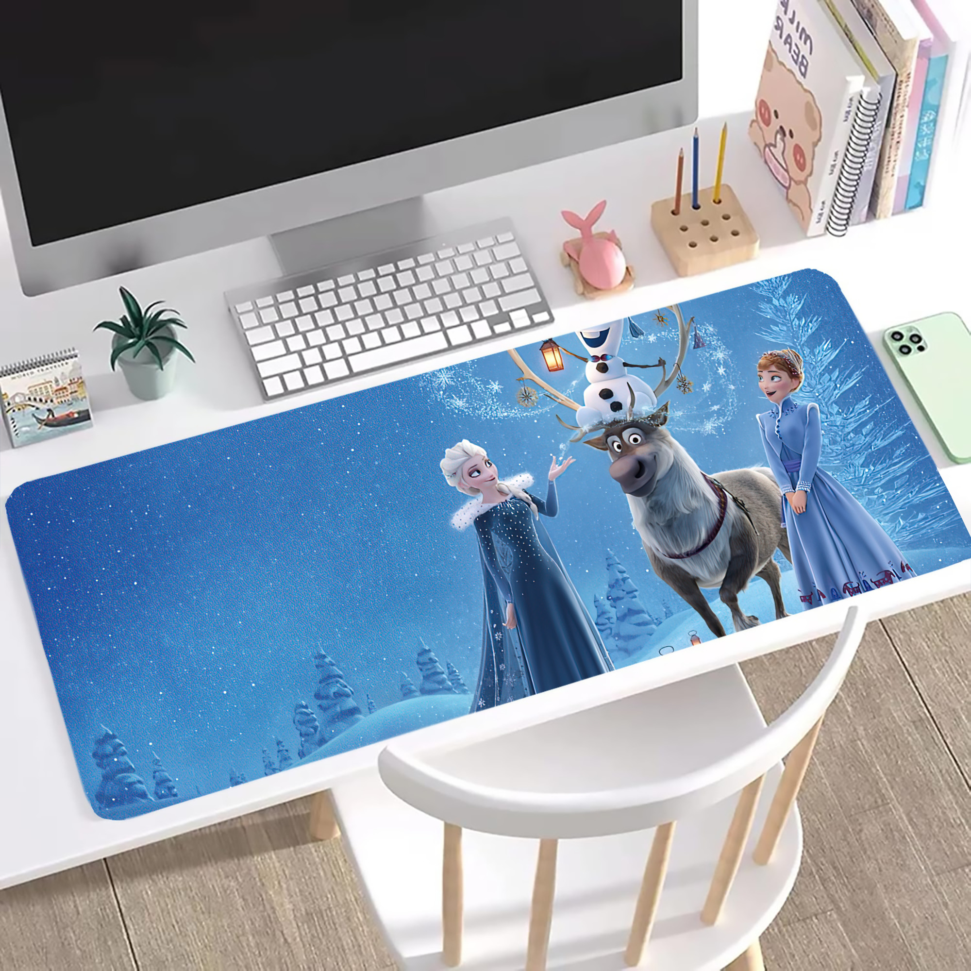 （画像用） アナと雪の女王 アンナ エルサ Frozen Anna Elsa ステッチ加工 大判デスクマット／滑り止めマウスパッド