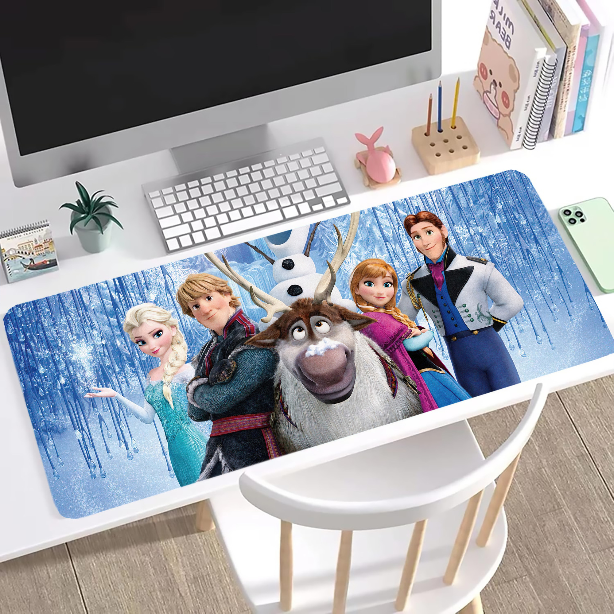 （画像用） アナと雪の女王 アンナ エルサ Frozen Anna Elsa ステッチ加工 大判デスクマット／滑り止めマウスパッド
