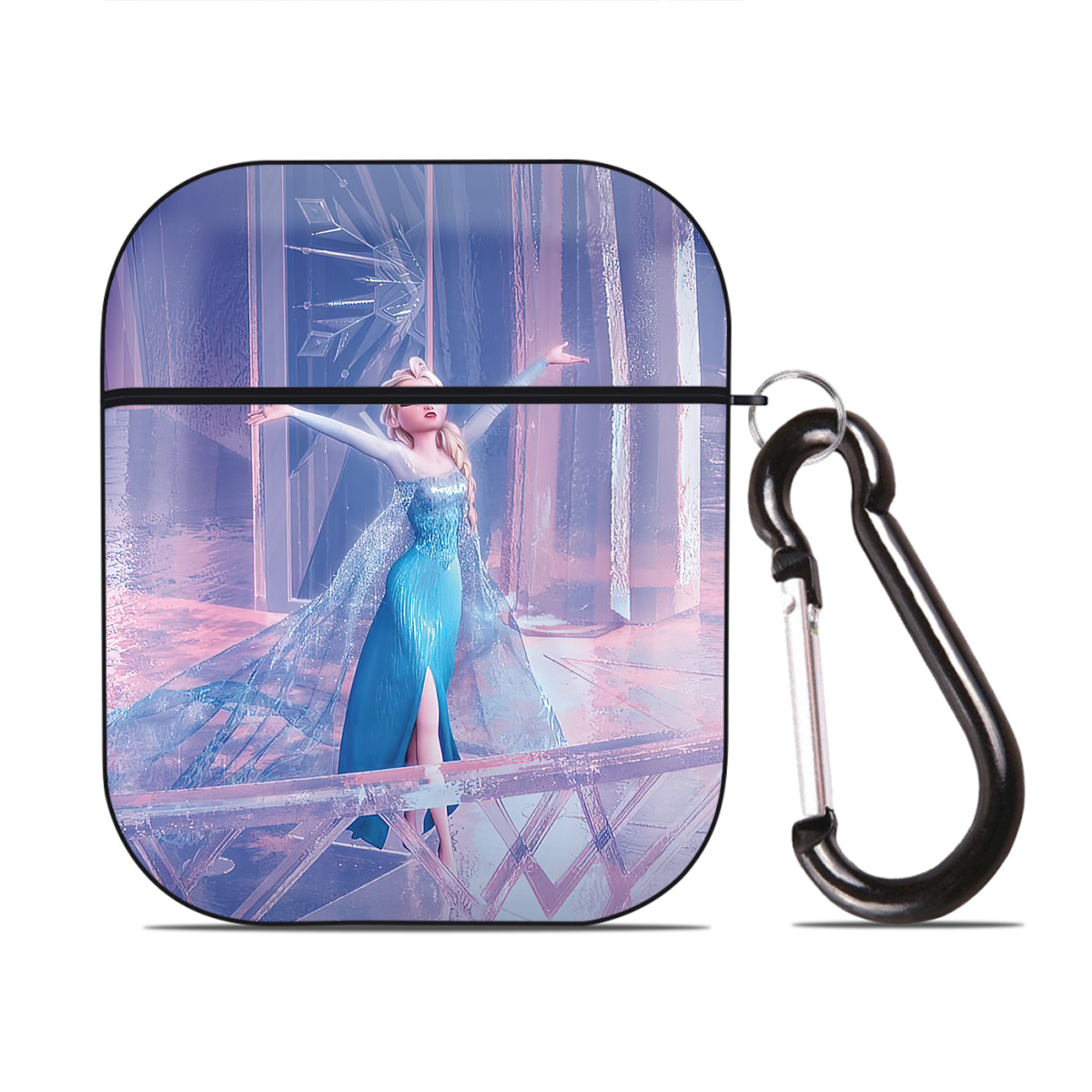 （画像用） アナと雪の女王 アンナ エルサ Frozen Anna Elsa AirPods 第2世代保護ケース ハードシェル ブラック 耐衝撃・防指紋・カラビナ付き