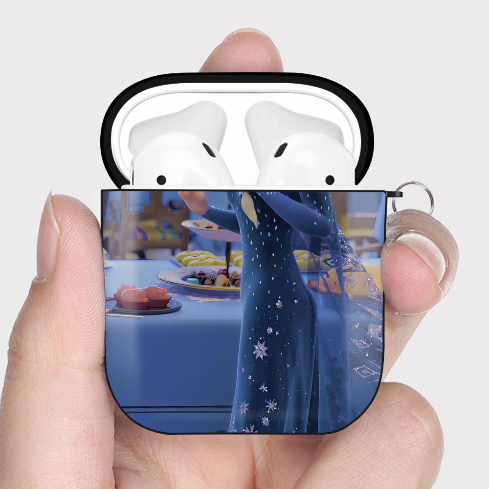 （画像用） アナと雪の女王 アンナ エルサ Frozen Anna Elsa AirPods 第2世代保護ケース ハードシェル ブラック 耐衝撃・防指紋・カラビナ付き