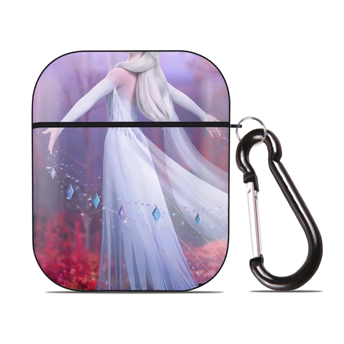 （画像用） アナと雪の女王 アンナ エルサ Frozen Anna Elsa AirPods 第2世代保護ケース ハードシェル ブラック 耐衝撃・防指紋・カラビナ付き